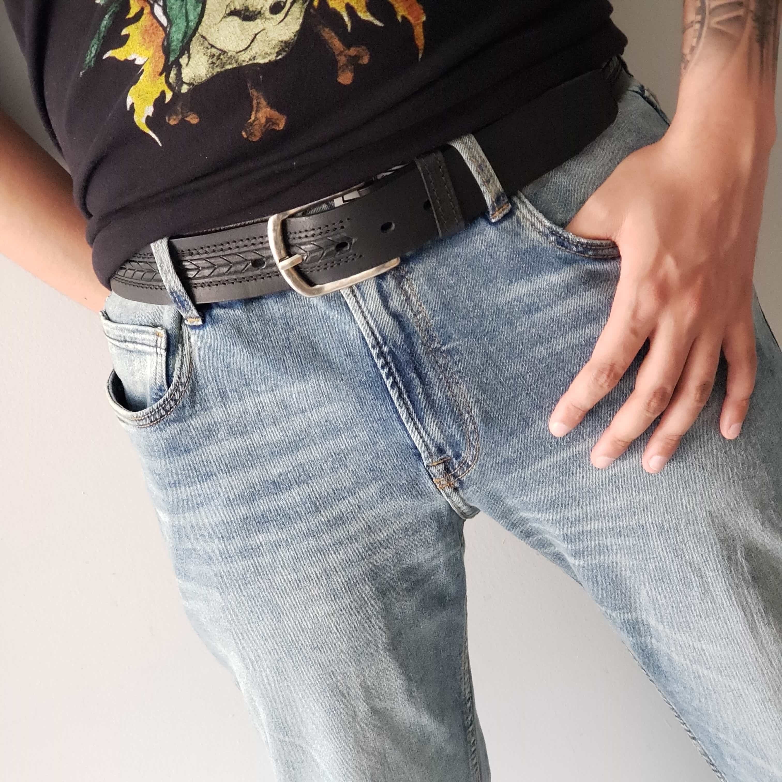 Brown Arrow Patterned 100% Real Distressed Leather Belt 8