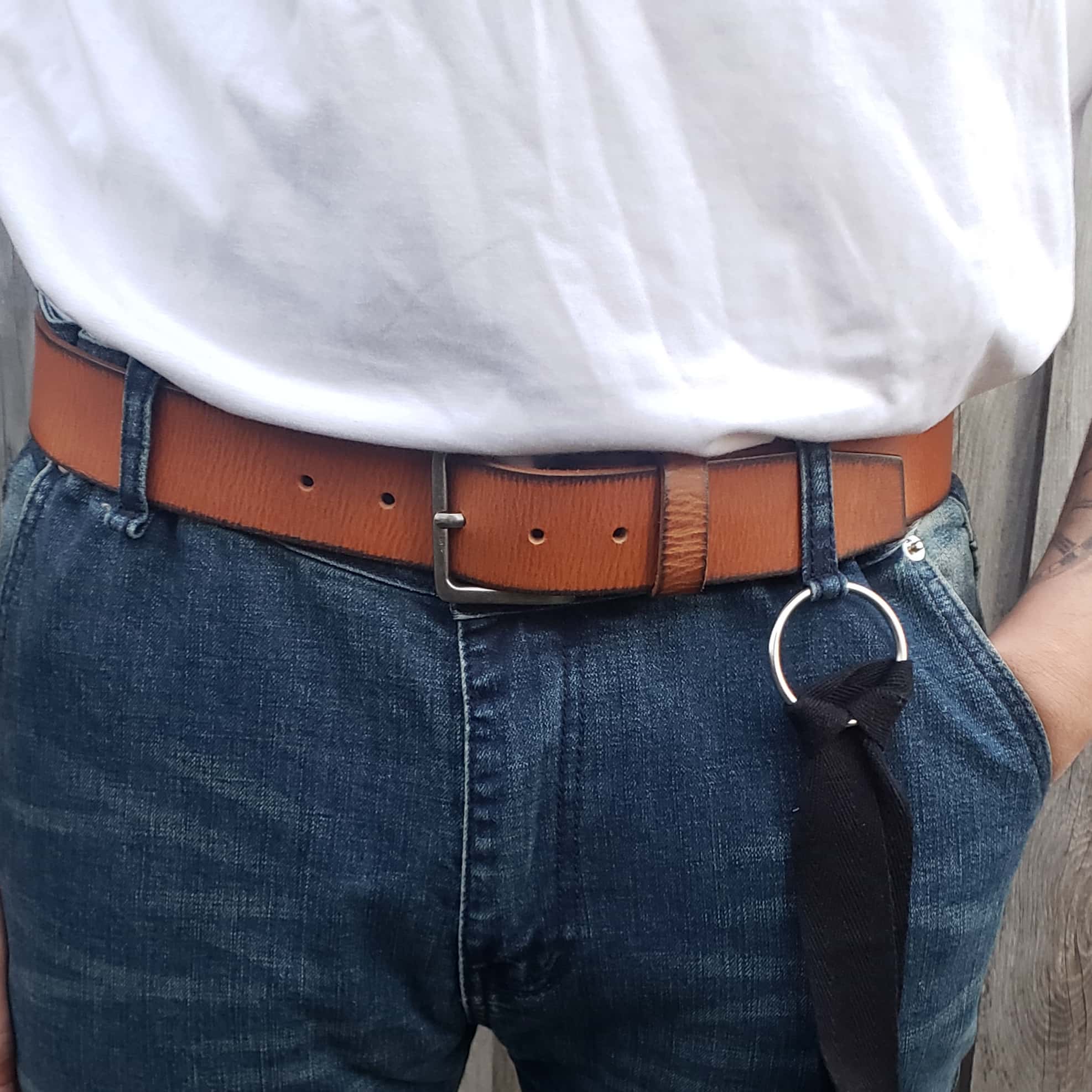 The Canyon Belt - Tan Leather Belt with Charred Edges 4