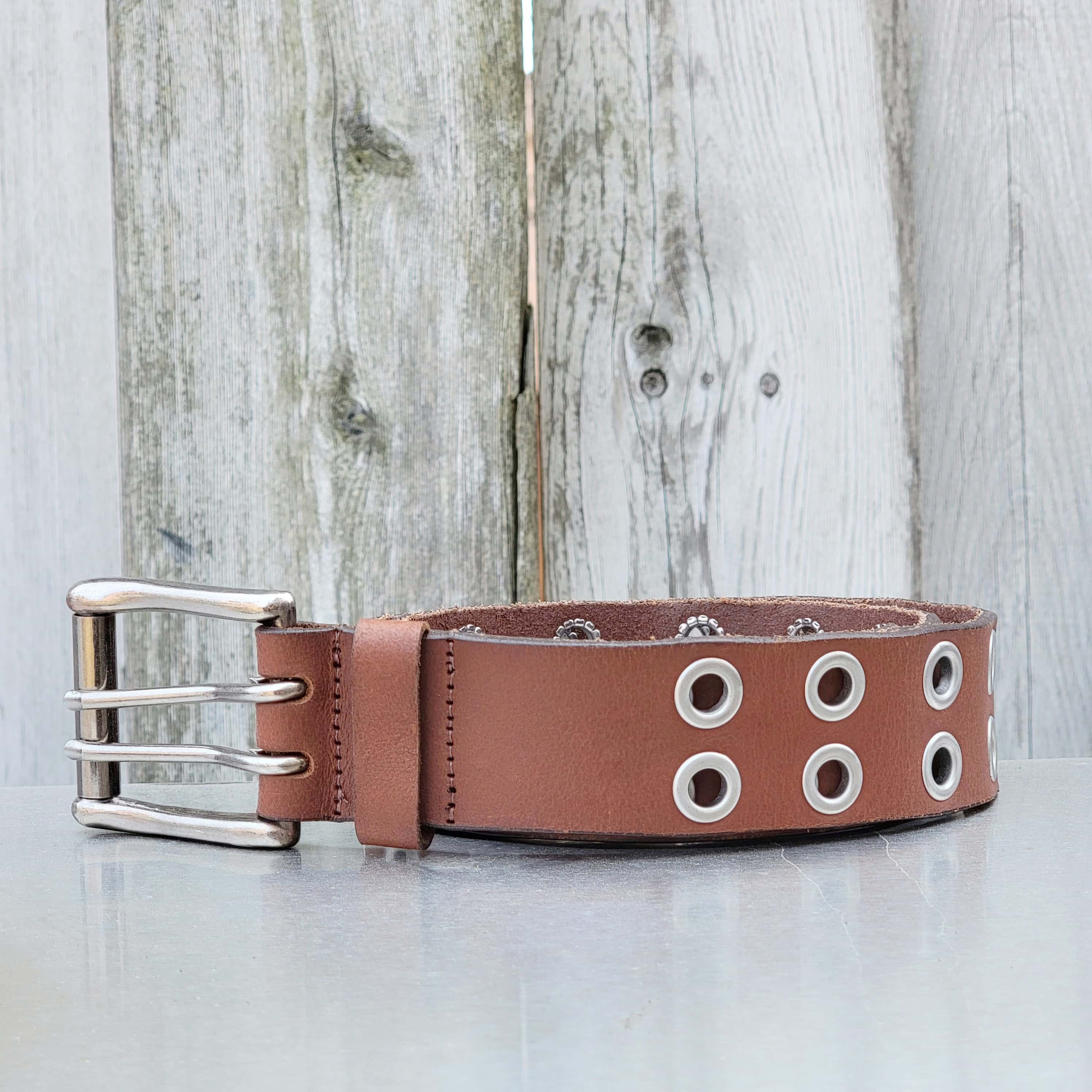 The Brixton Belt - Black Double Grommet 100 % Full Grain Leather Belt 8