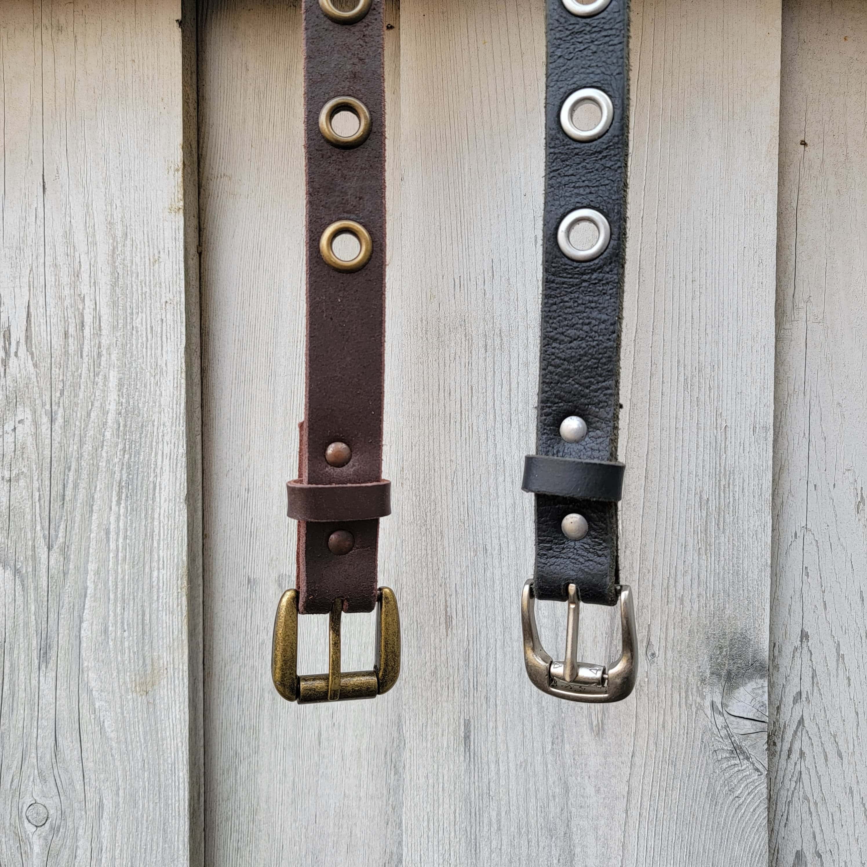 Exene - Slim Black Leather Belt with Single Grommets - Made in Canada 5