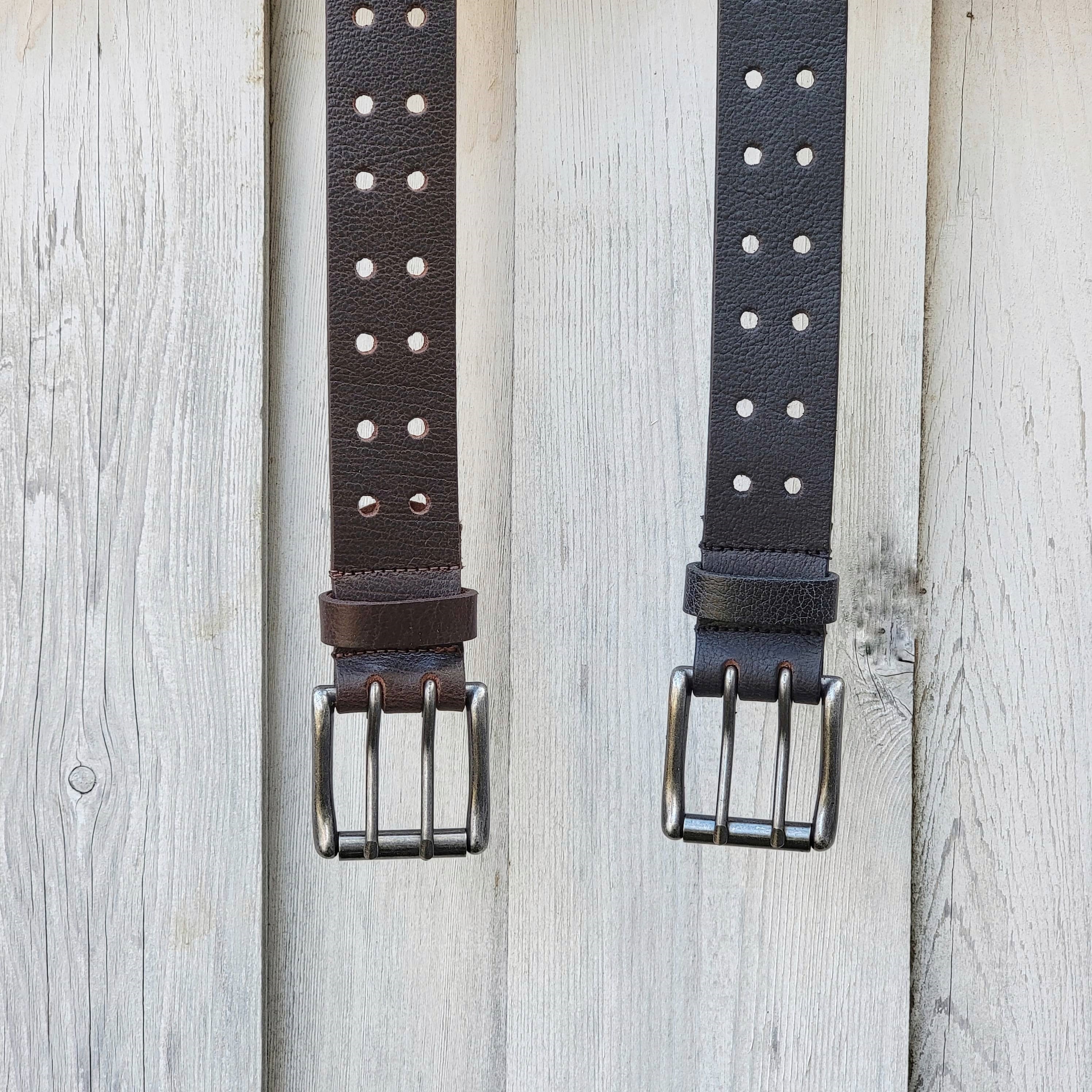 Black Double Hole Full Grain Leather Belt 10