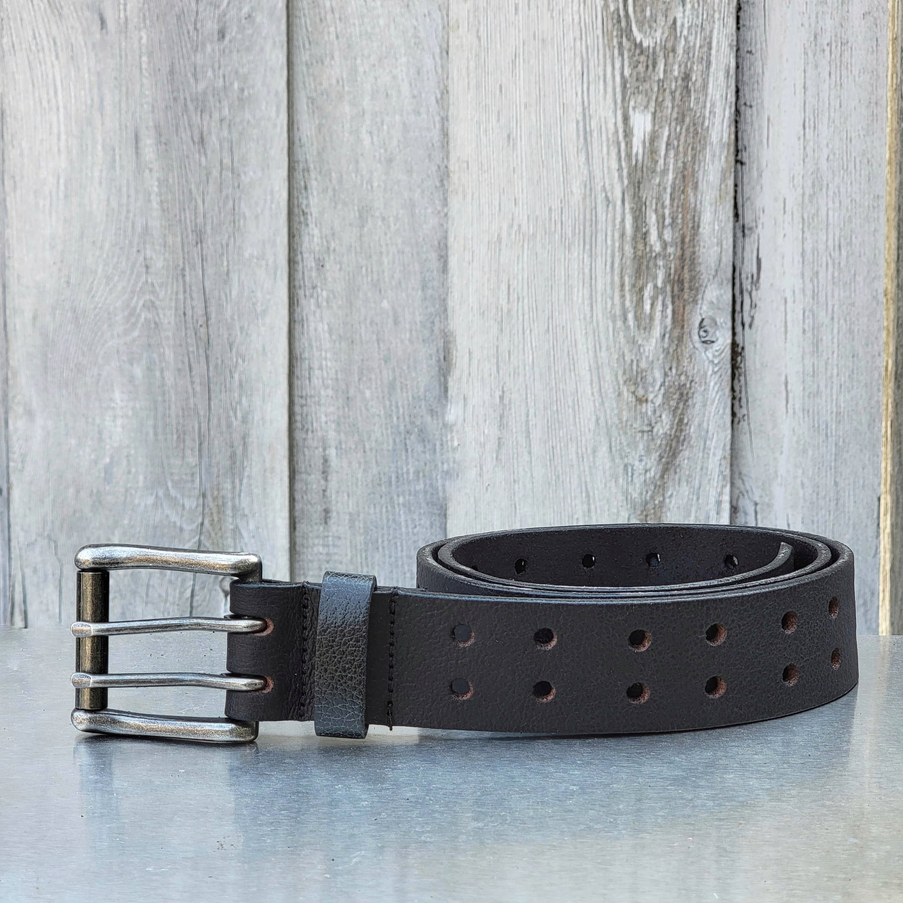 Black Double Hole Full Grain Leather Belt 7