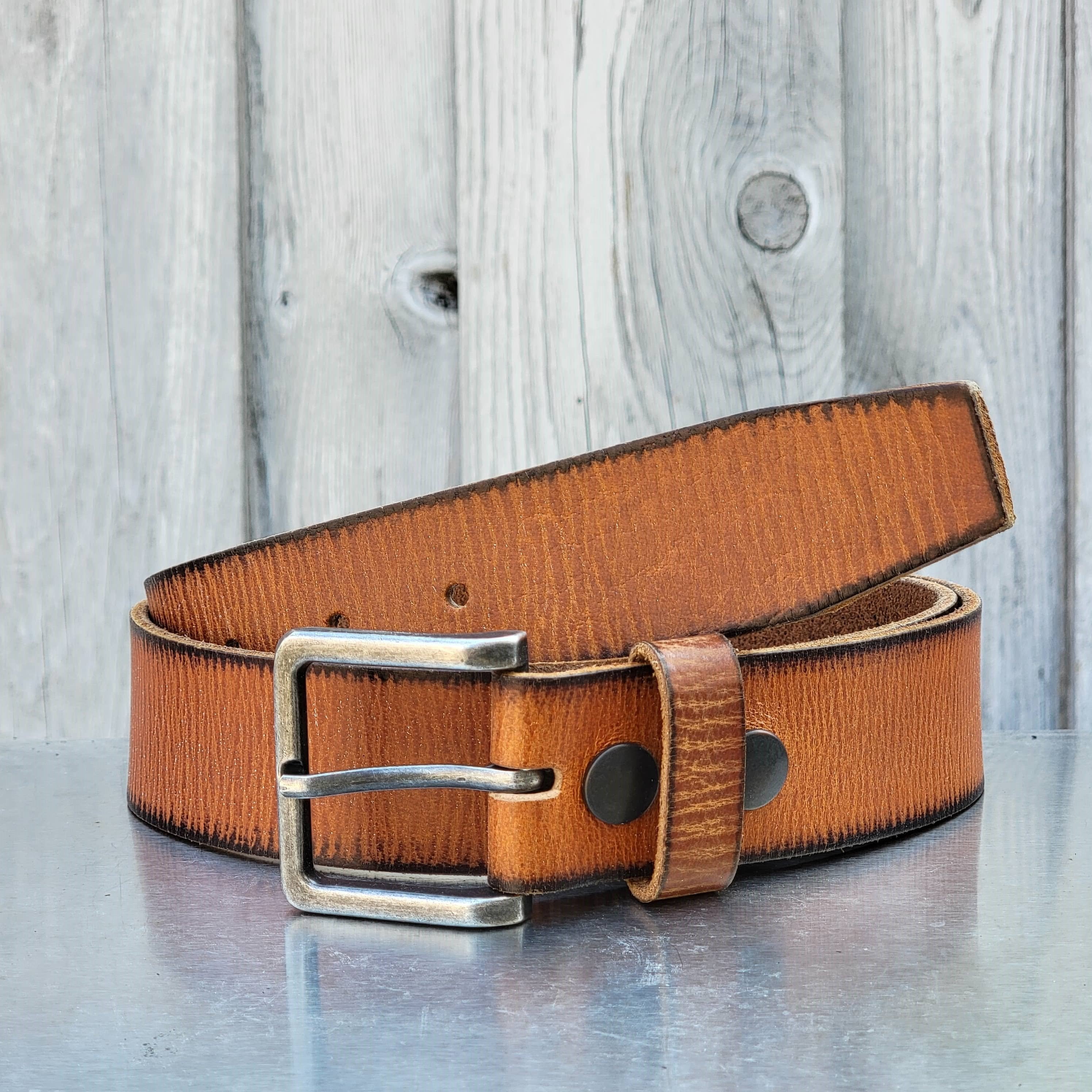 Canyon Belt  - Tan Women's Leather Belt & Charred Edges 4