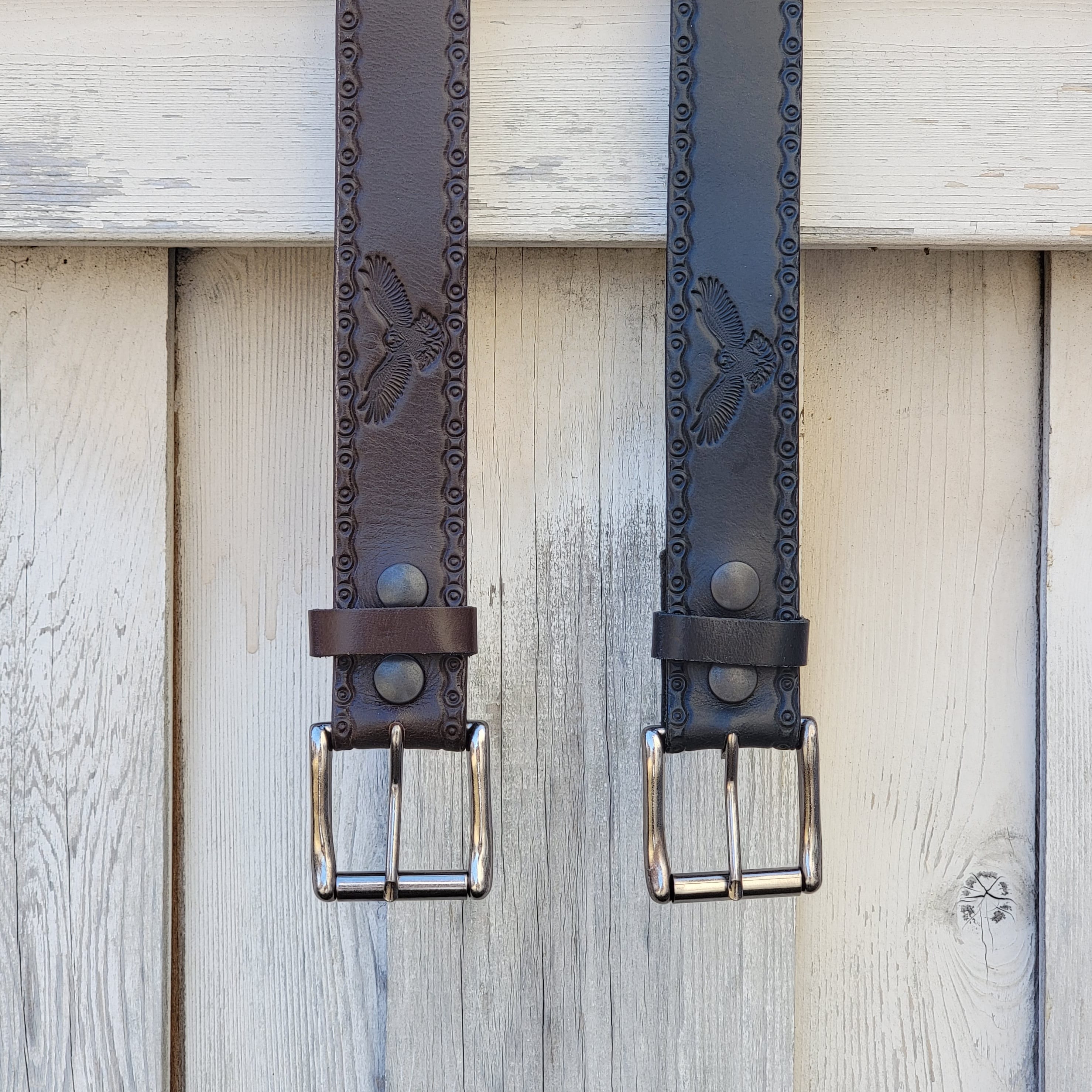 Ceinture Eagle Belt - Ceinture en cuir véritable 100% noir à maillons en relief  6
