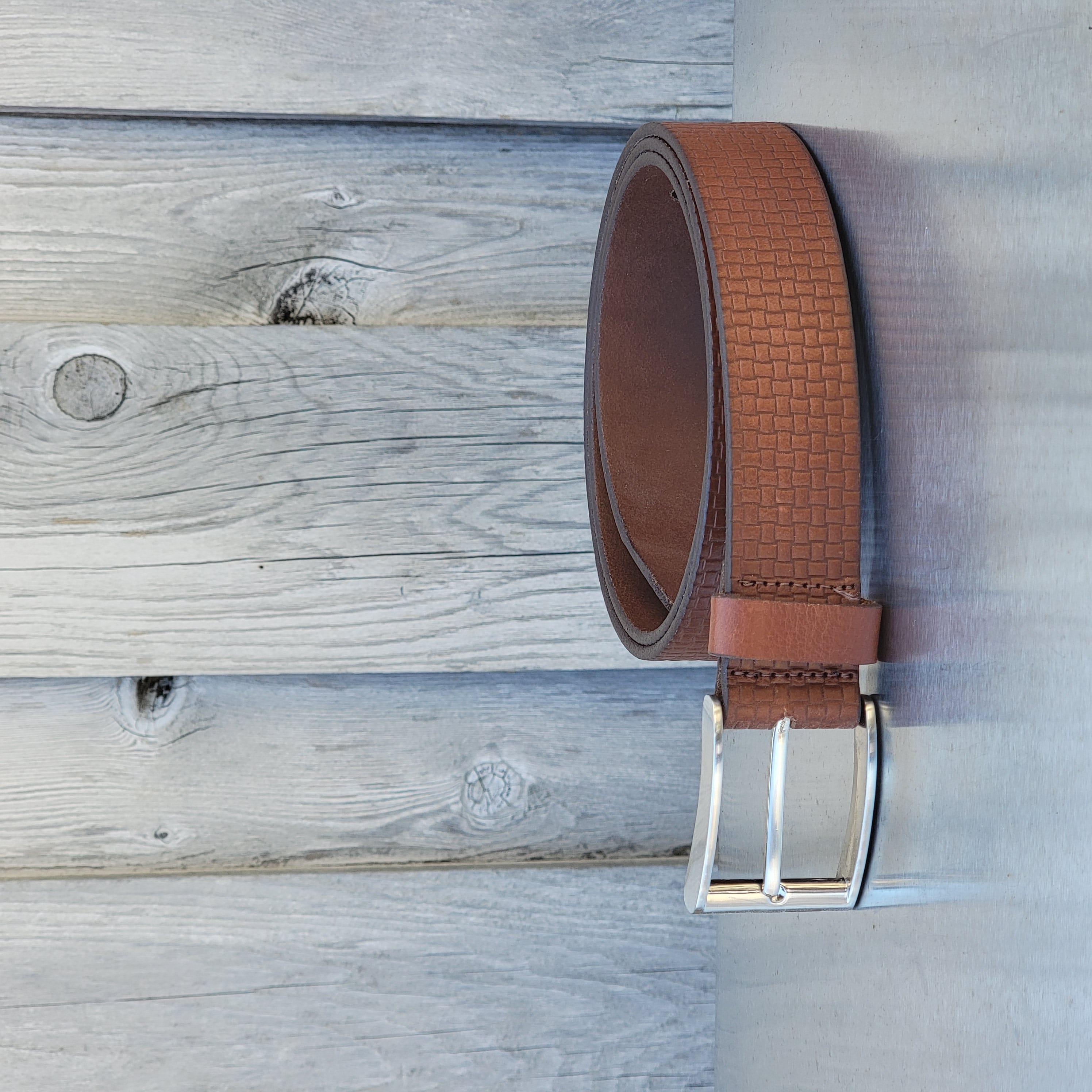 Cognac Formal Textured 100% Real Leather Belt 9