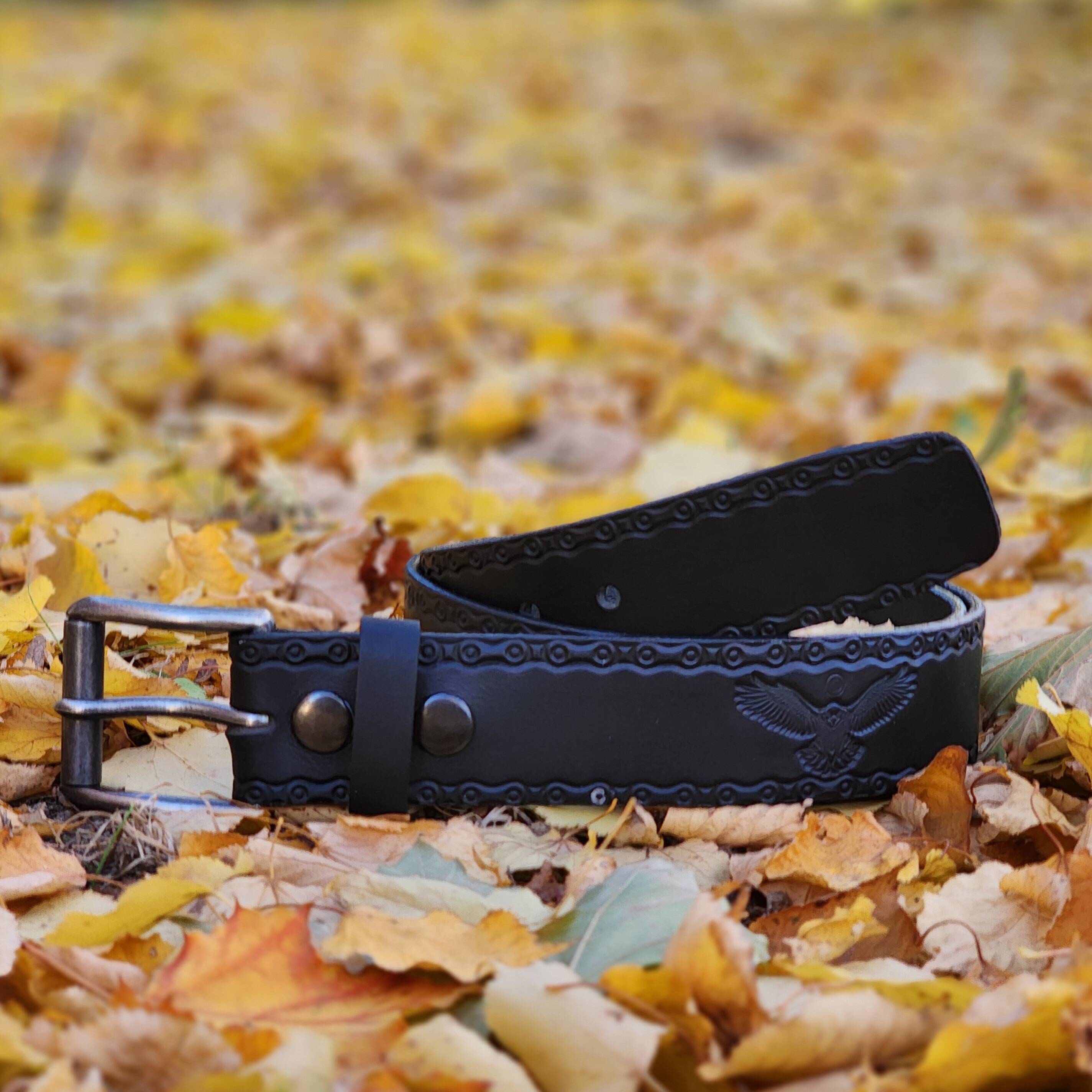 Ceinture Eagle Belt - Ceinture en cuir véritable 100% noir à maillons en relief  5
