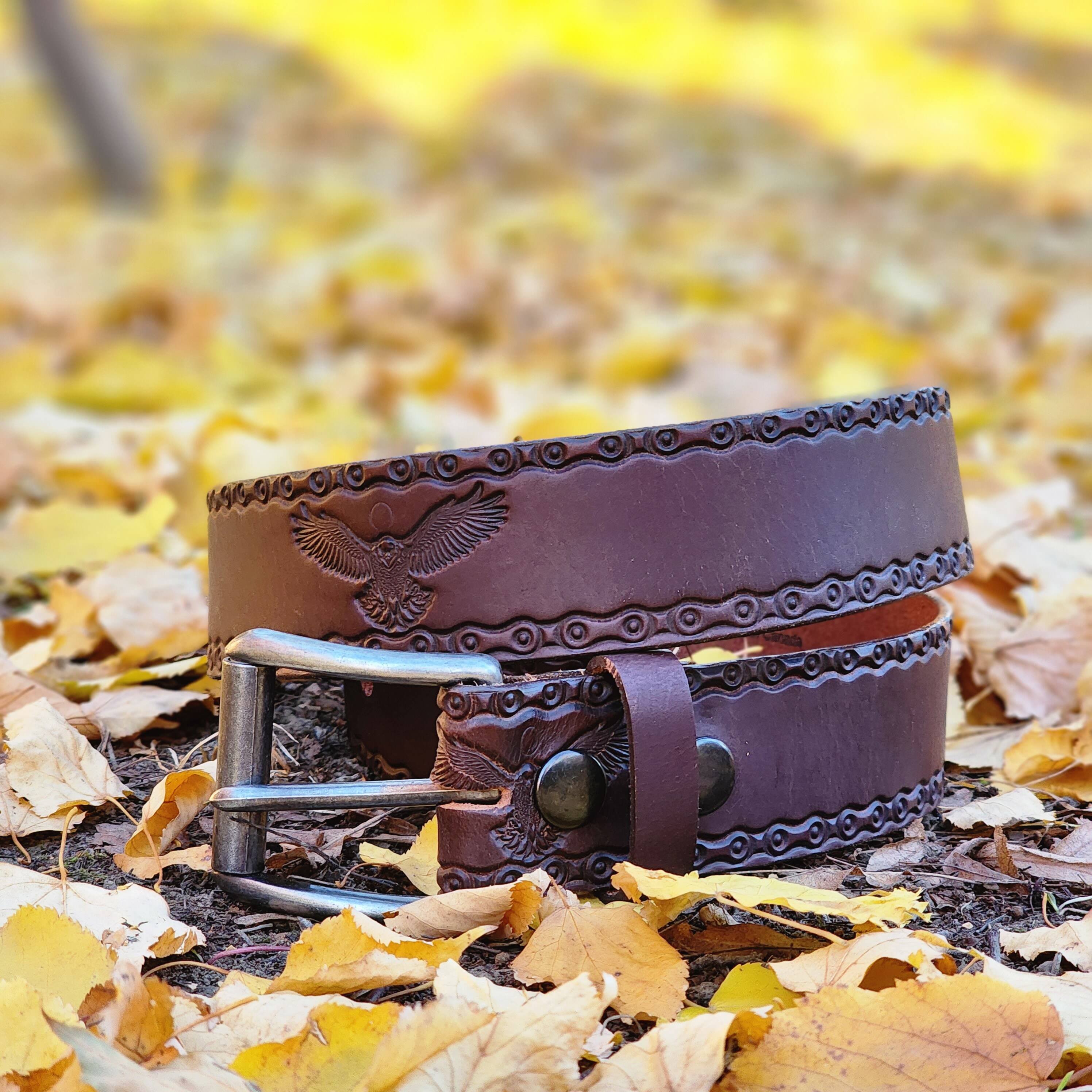 Ceinture Eagle Belt - Ceinture en cuir véritable 100% noir à maillons en relief  7