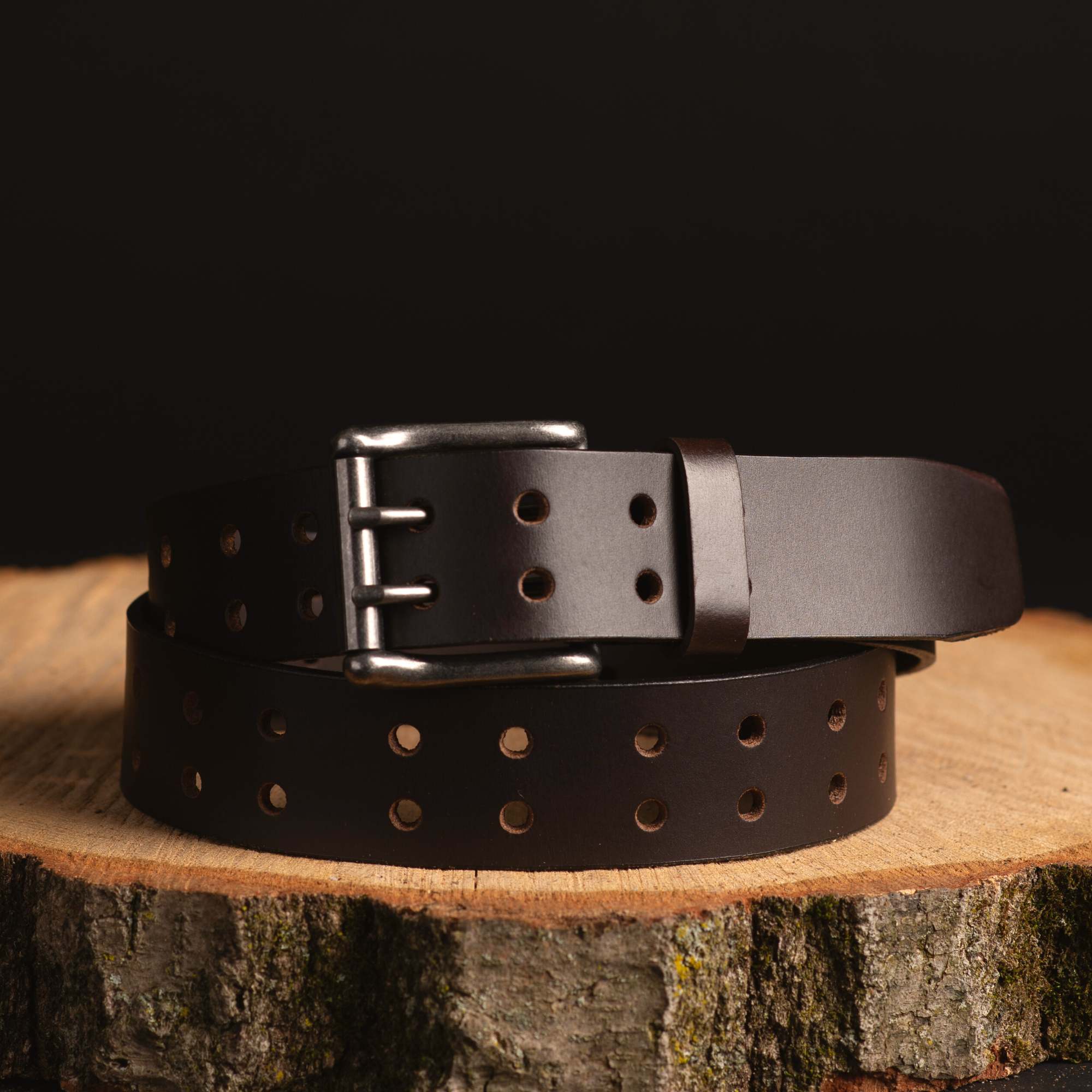 Black Double Hole Full Grain Leather Belt 6