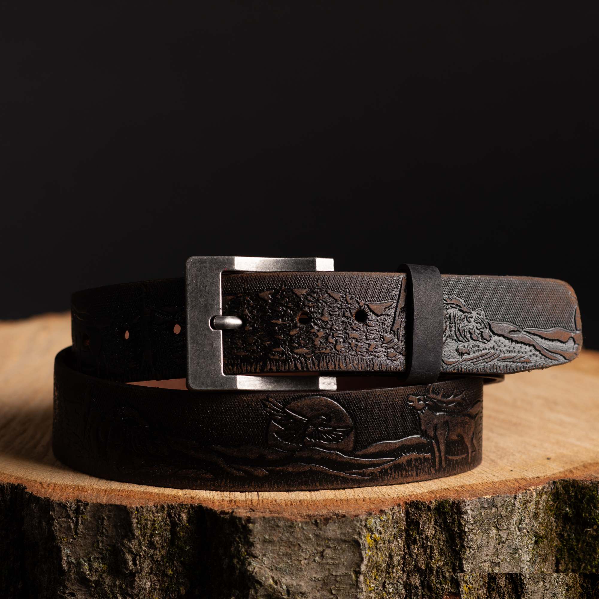 The Wildlife Belt - Cognac Embossed Full Grain Leather Belt Made in Canada 5