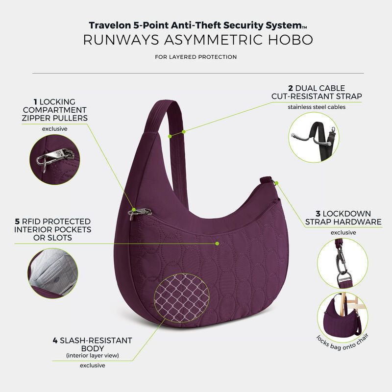 Travelon Runways Anti-Theft Asymmetric Hobo 38