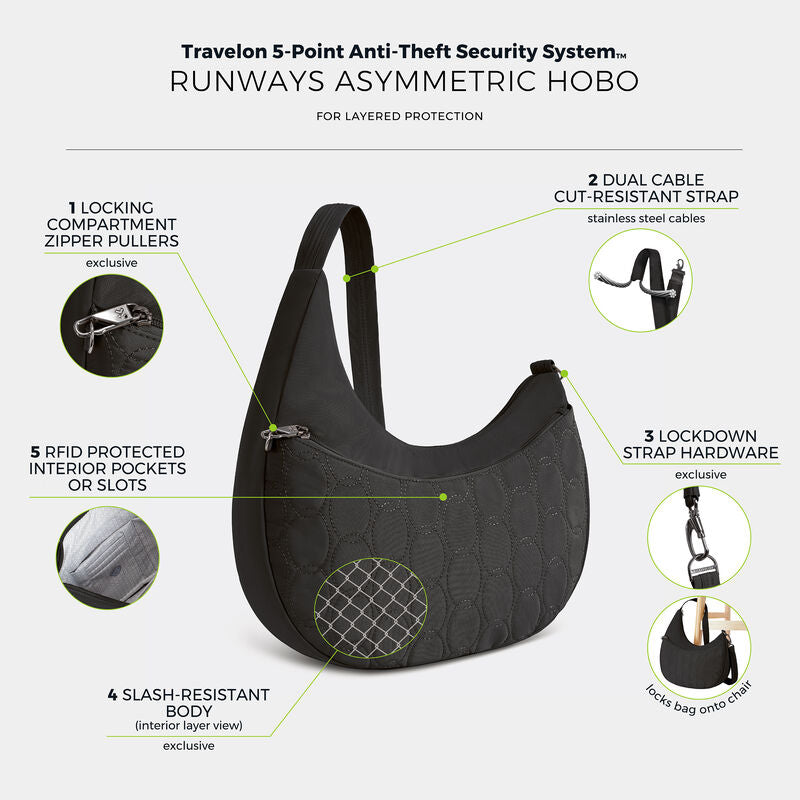 Travelon Runways Anti-Theft Asymmetric Hobo 19