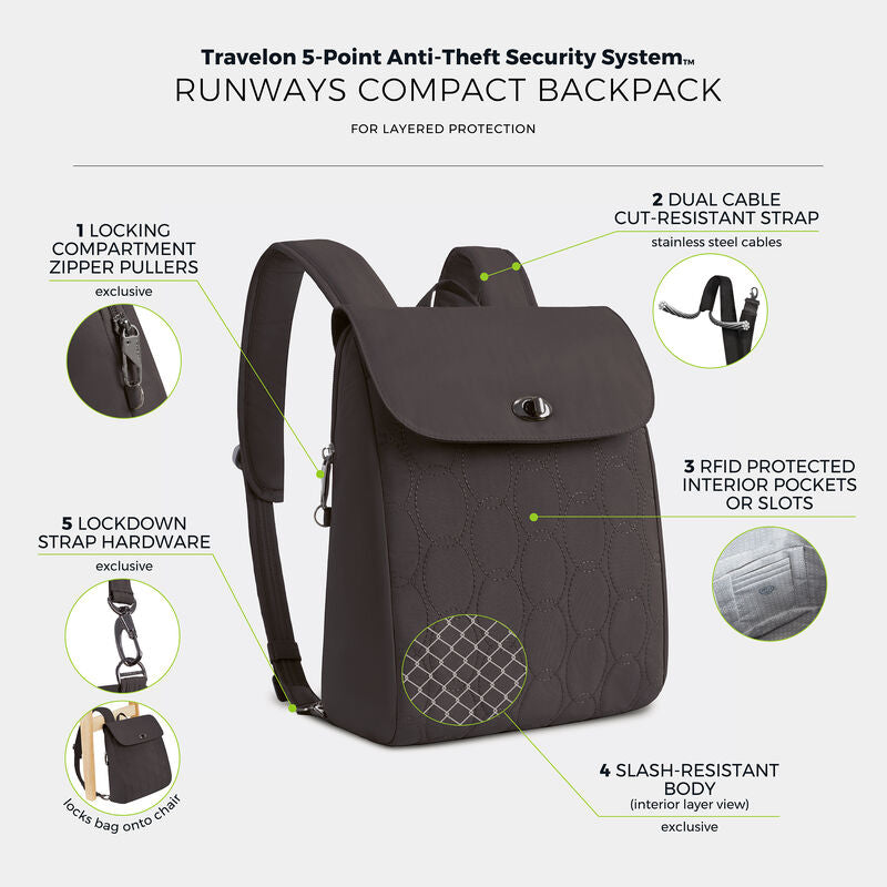 Travelon Runways Anti-Theft Compact Backpack 22