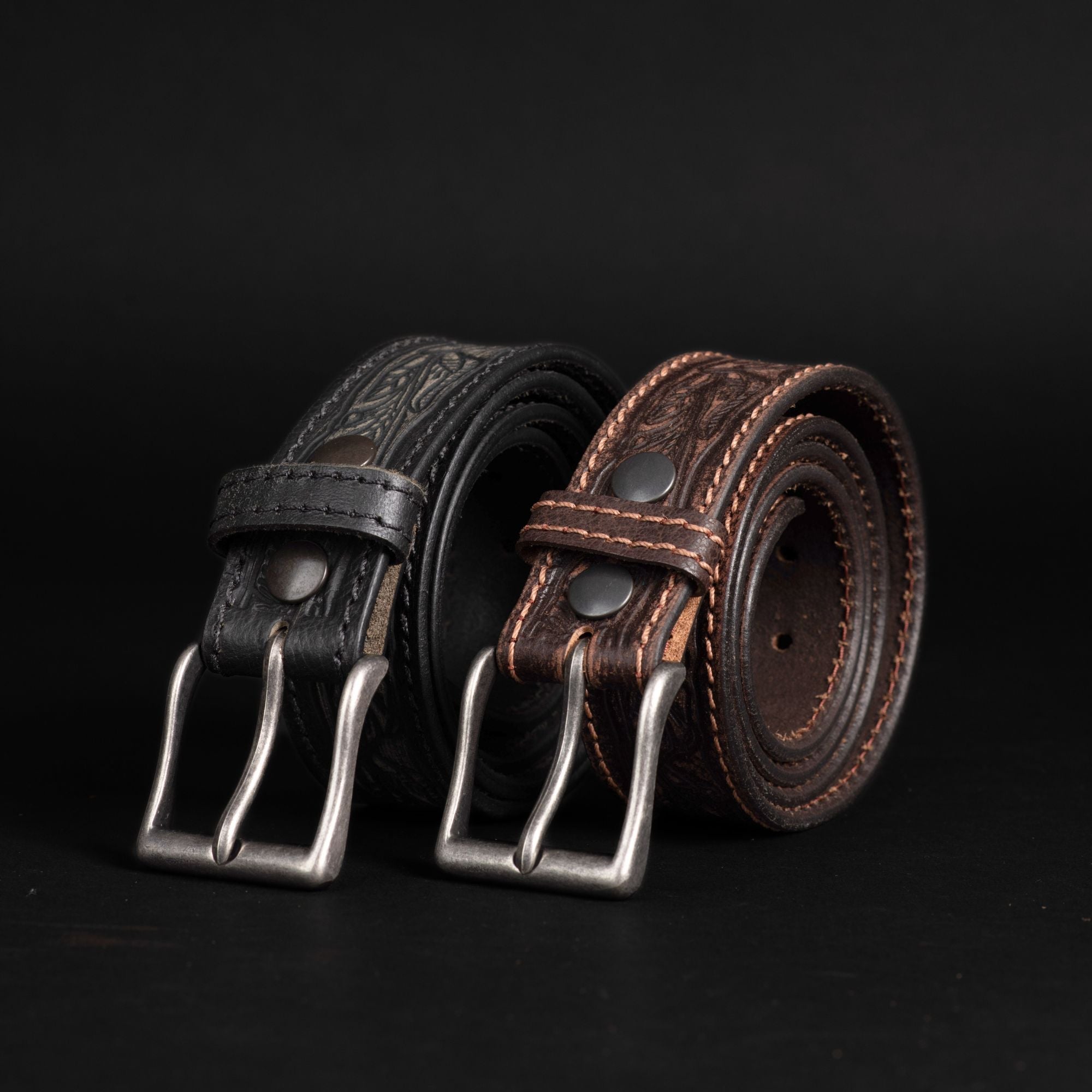 The Wayfarer Belt - Brown Classic Western Embossed 100% Full Grain Leather Belt 5