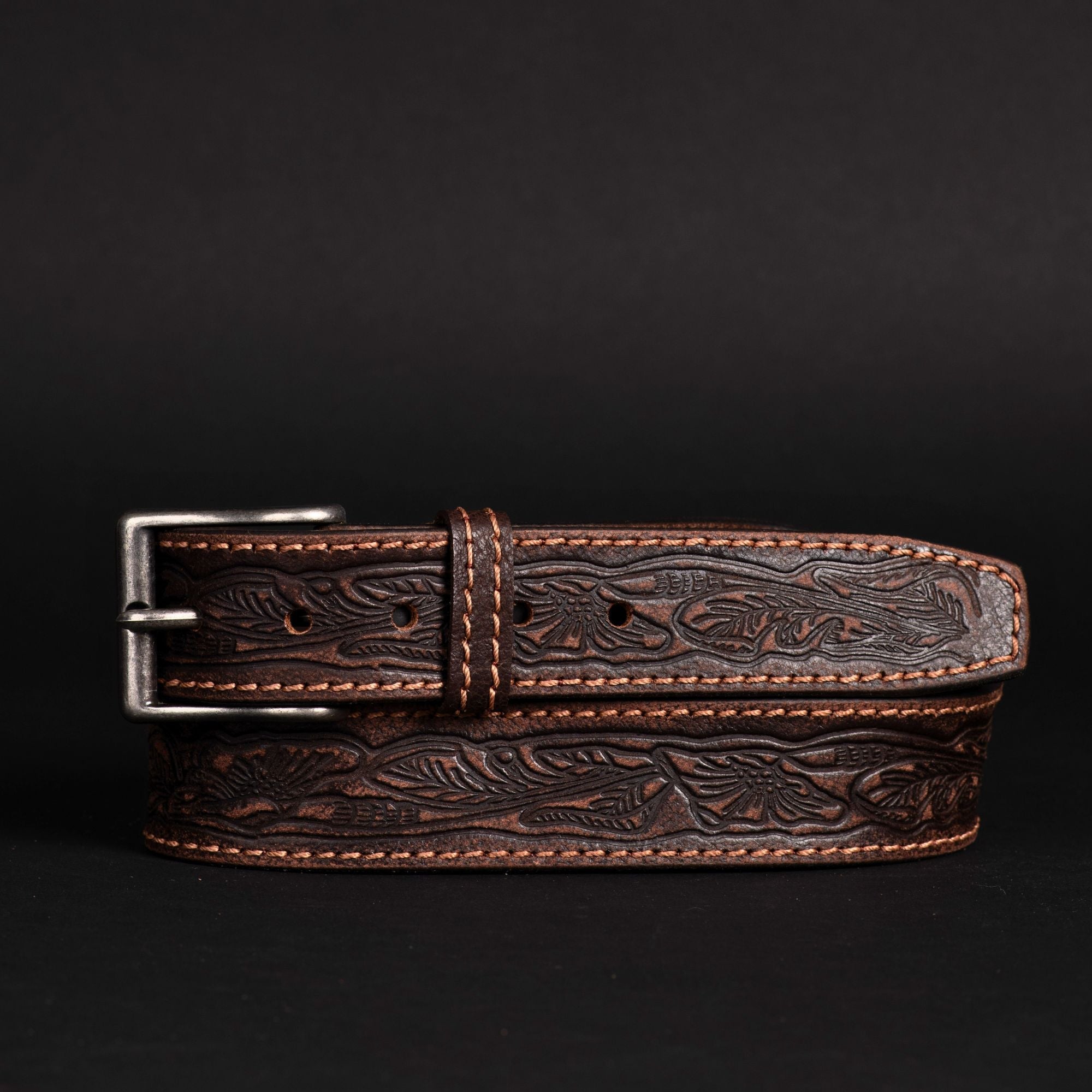 The Wayfarer Belt - Brown Classic Western Embossed 100% Full Grain Leather Belt 3