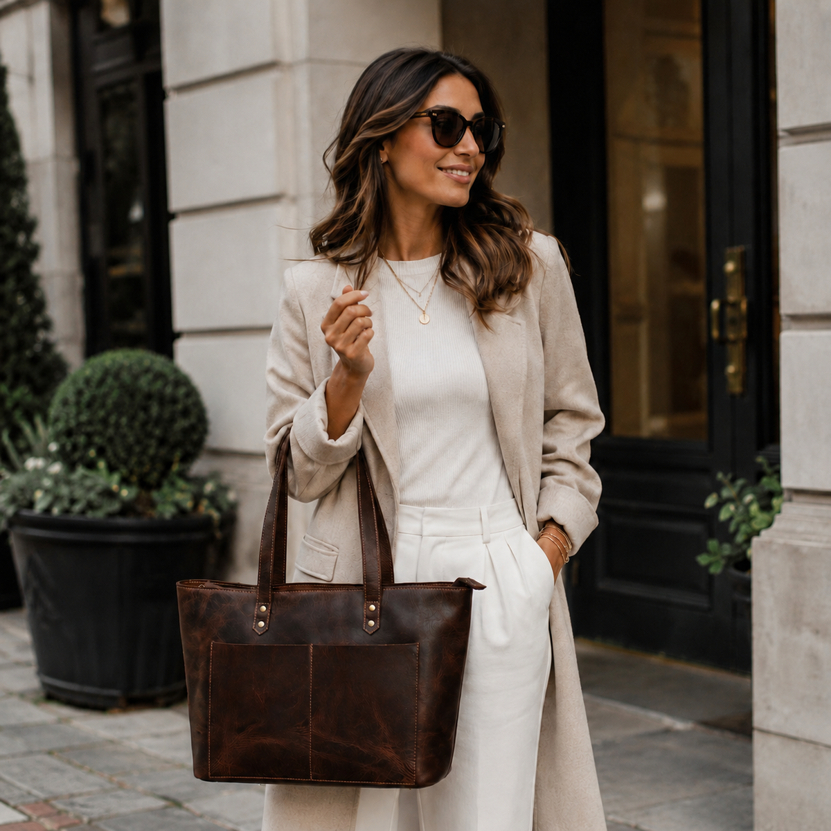Classic Brown Leather Tote Bag 2