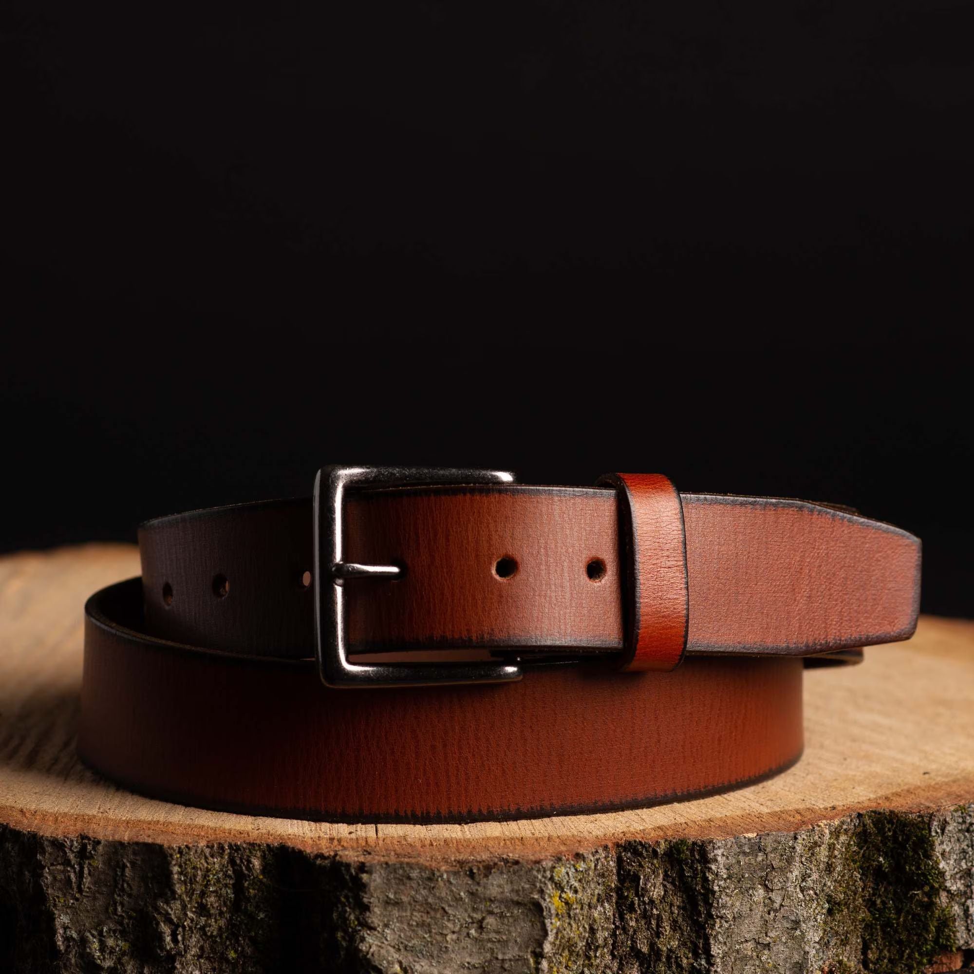 The Canyon Belt - Tan Leather Belt with Charred Edges 3