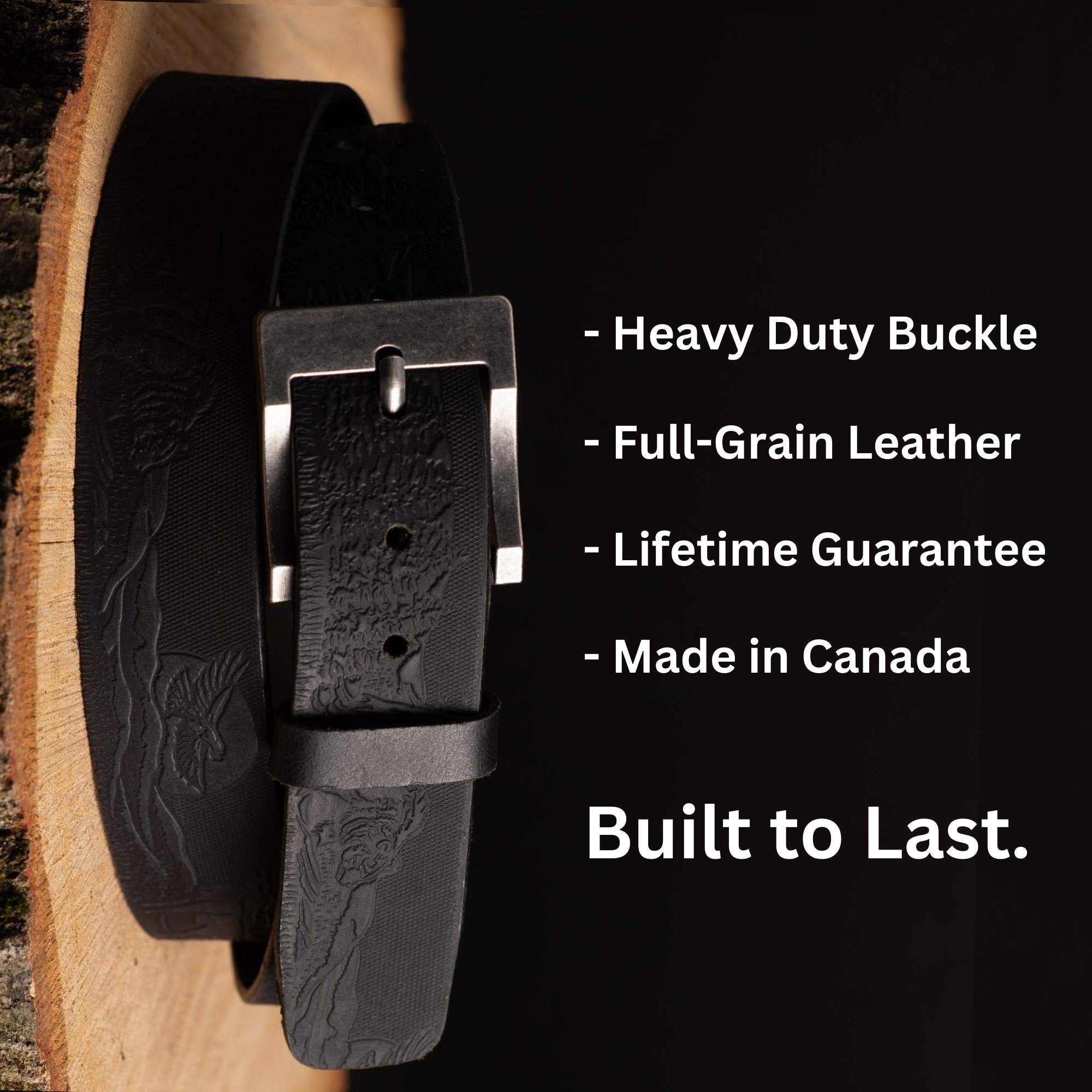 The Wildlife Belt - Black Embossed Full Grain Leather Belt Made in Canada 3