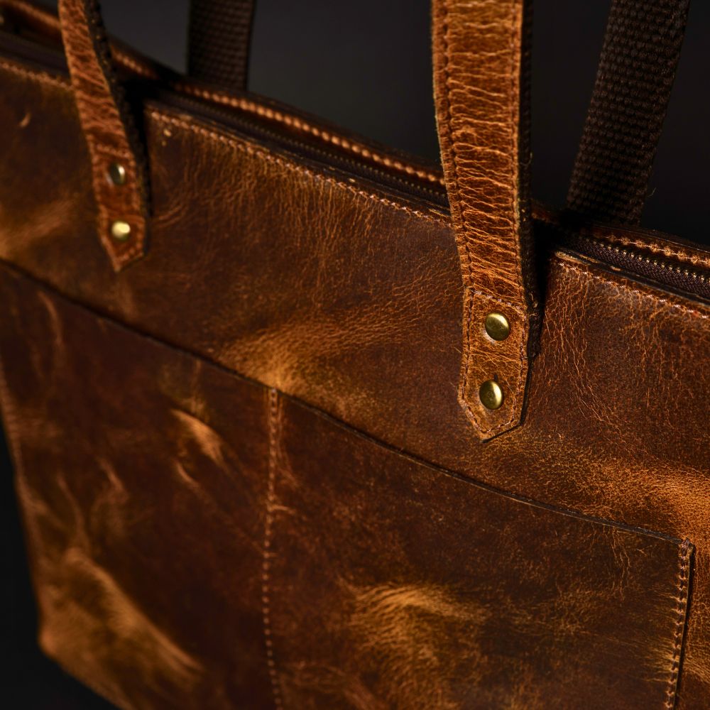 Classic Cognac Leather Tote Bag 14