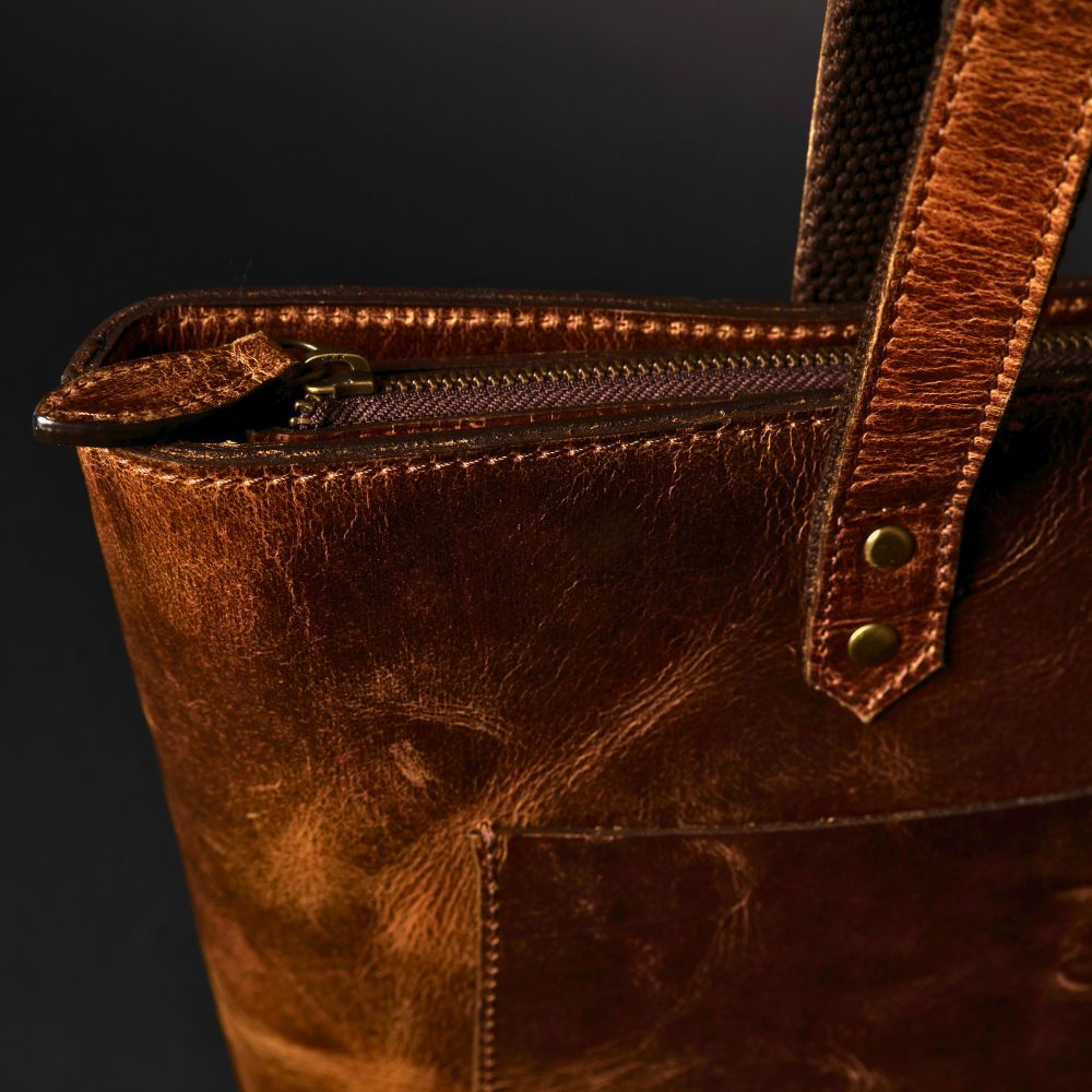 Classic Cognac Leather Tote Bag 6