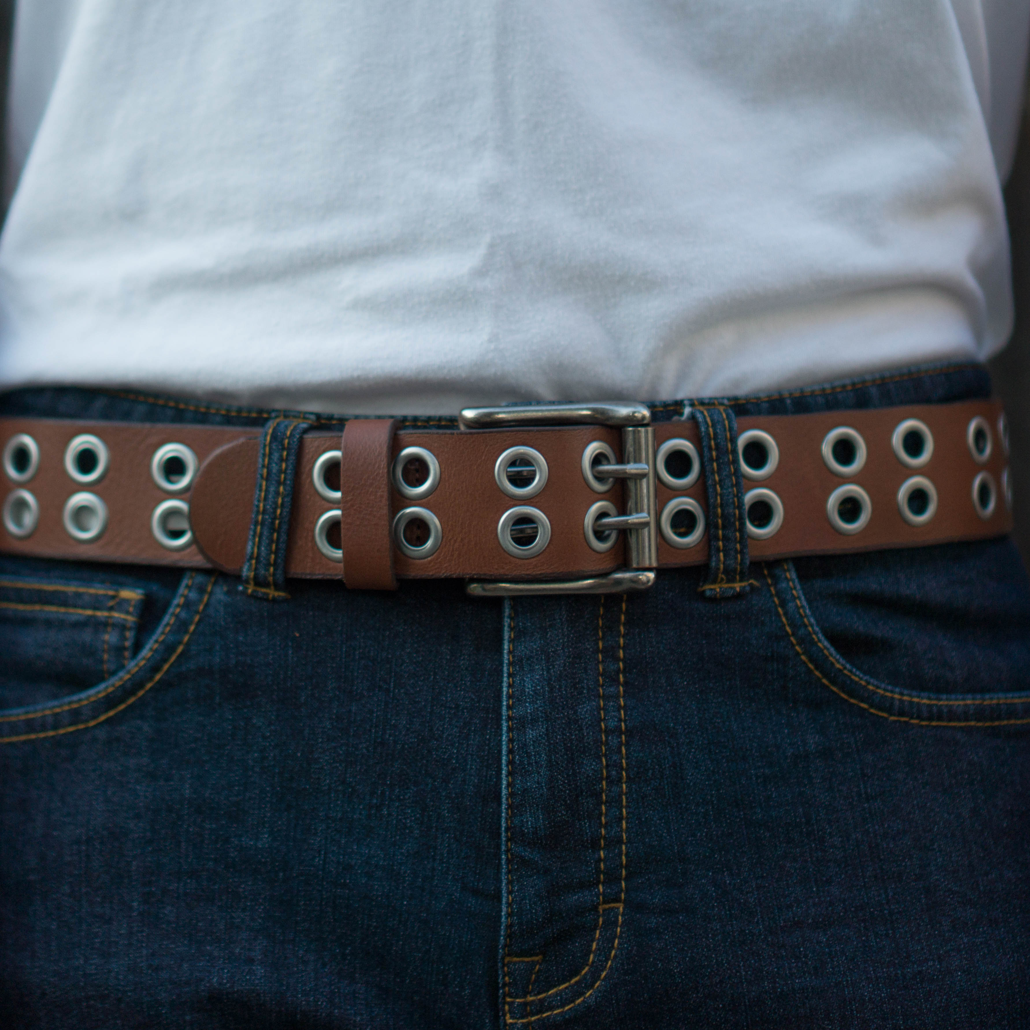 The Brixton Belt - Black Double Grommet 100 % Full Grain Leather Belt 7