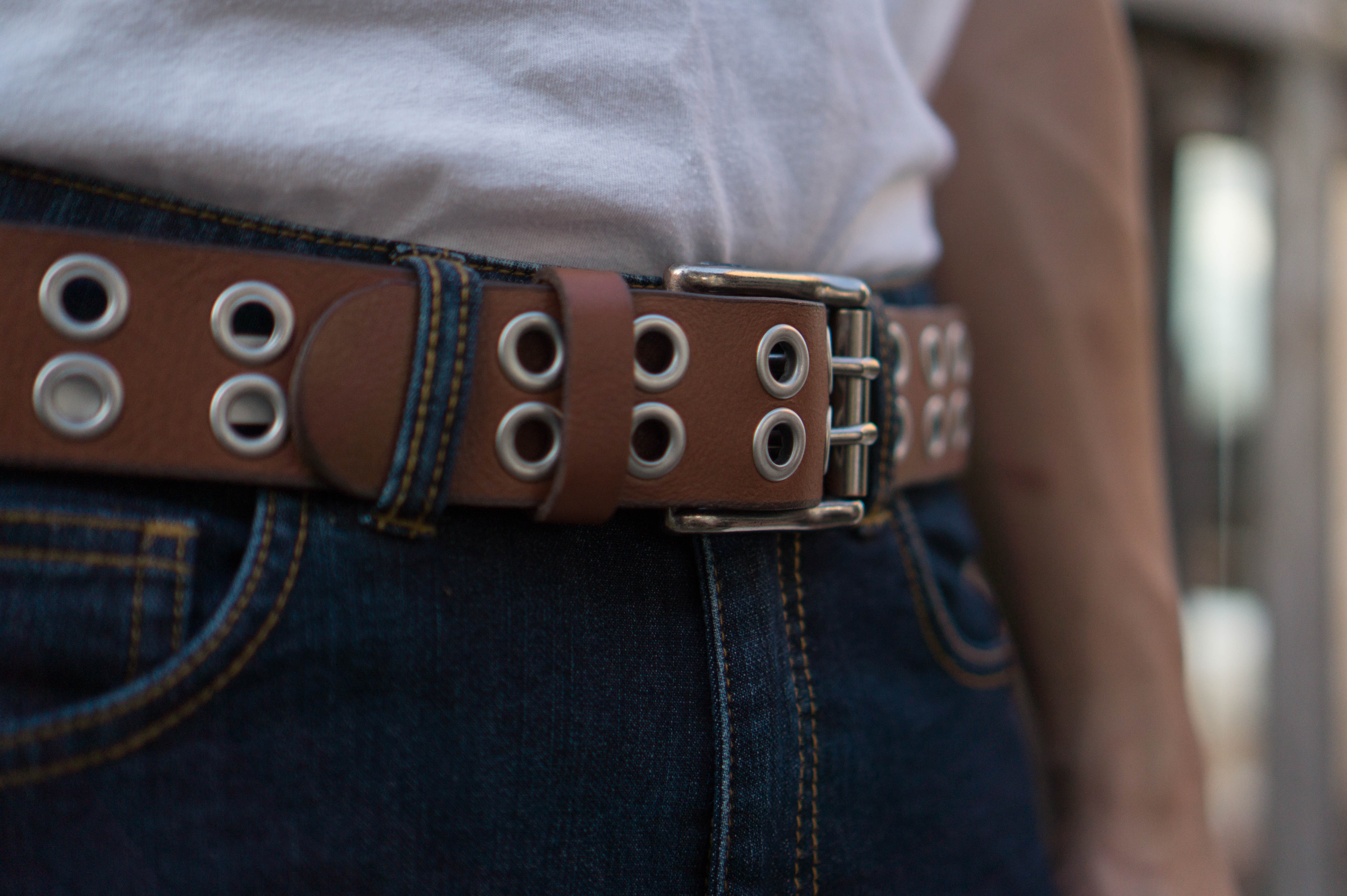 The Brixton Belt - Black Double Grommet 100 % Full Grain Leather Belt 11