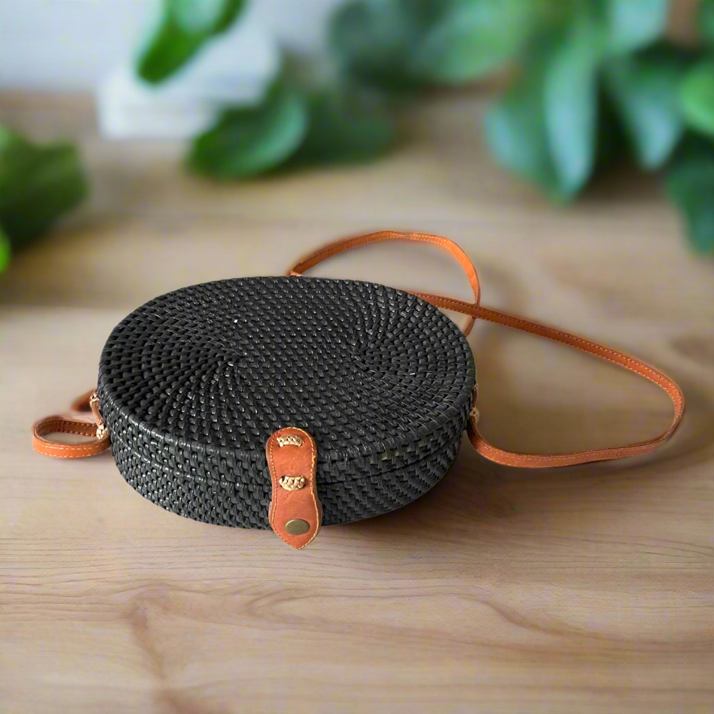 Oval Rattan Purse - Black 3