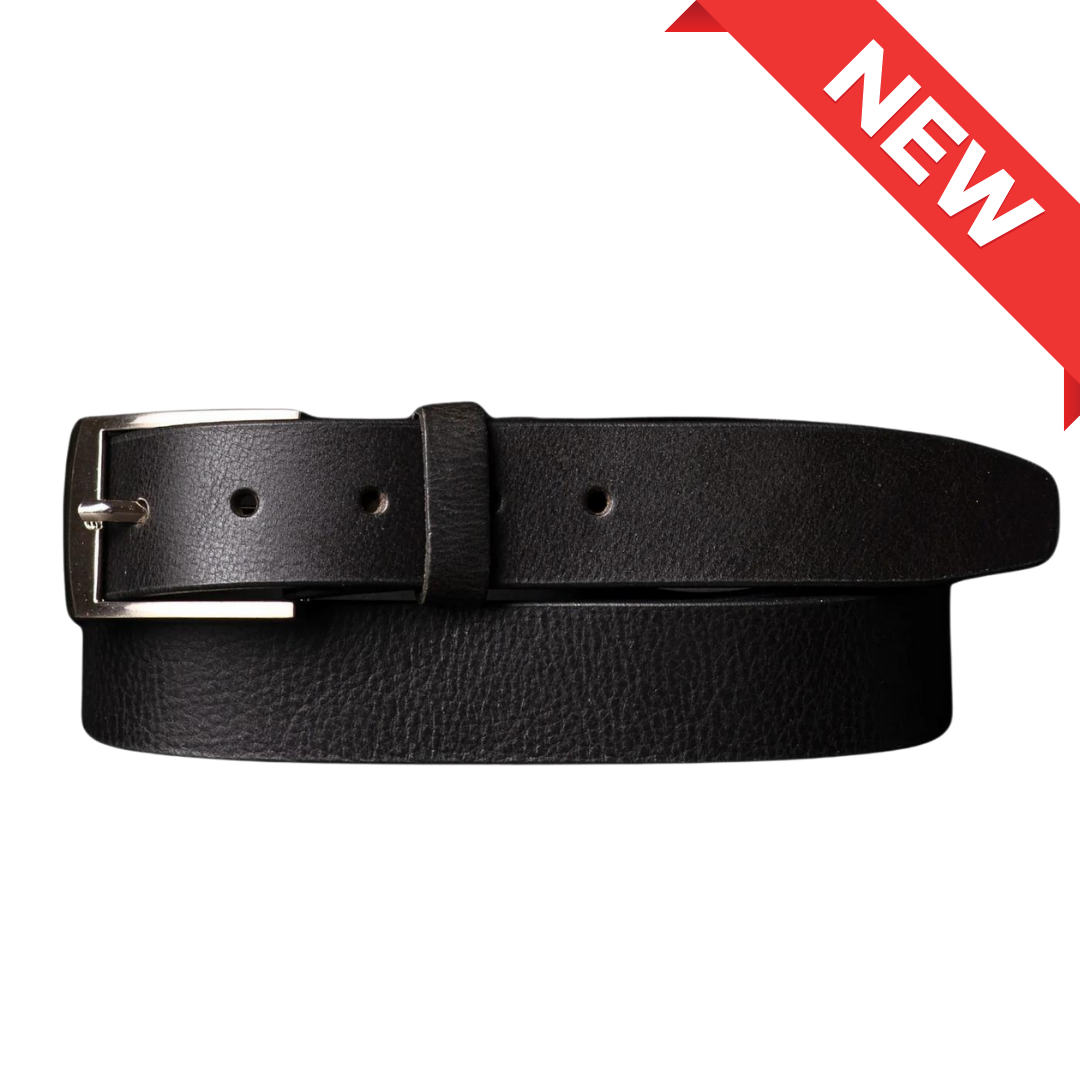 Ceinture Crest - Fine, noire, 100 % cuir pleine fleur 