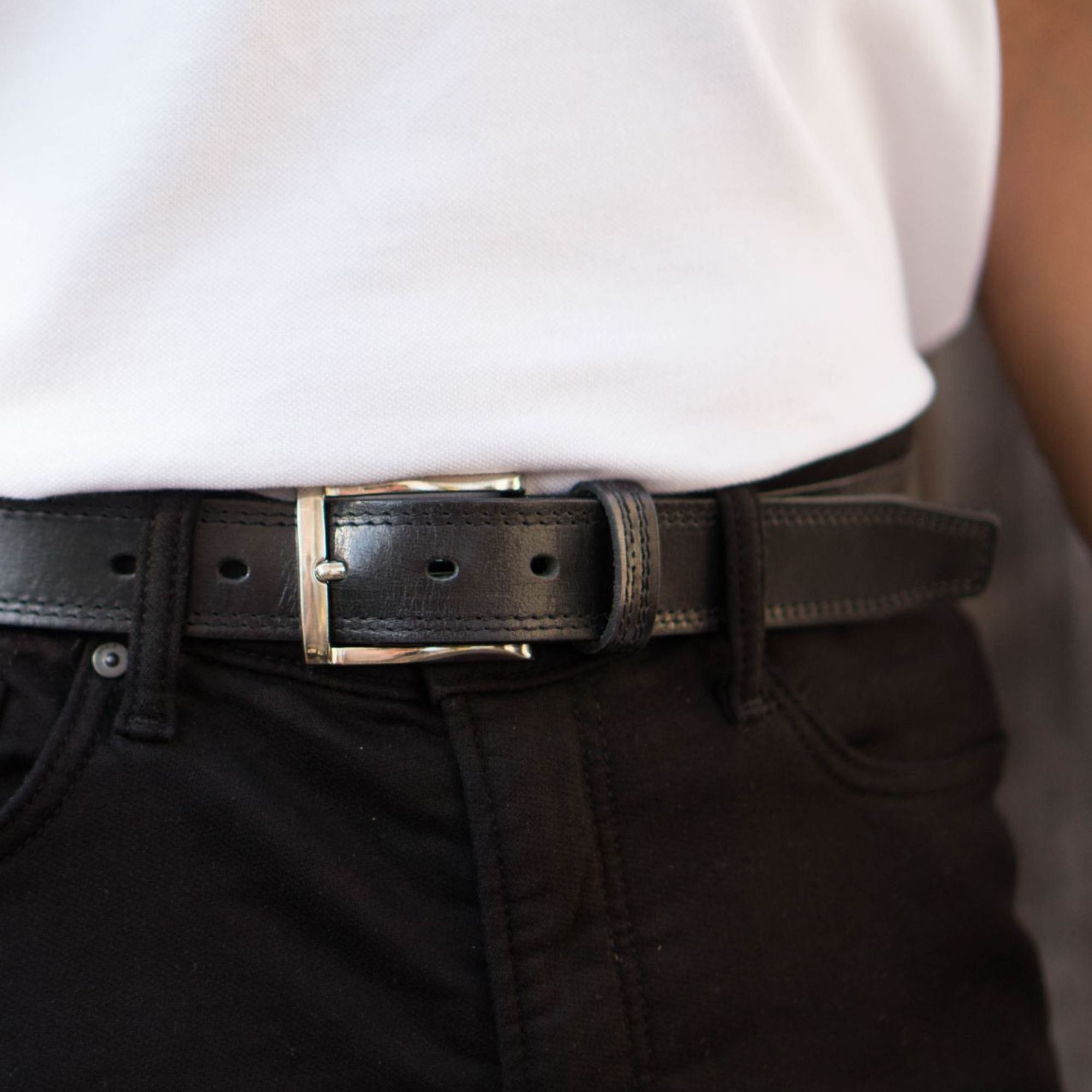 Ceinture Milestone - Ceinture noire habillée 100% cuir véritable 