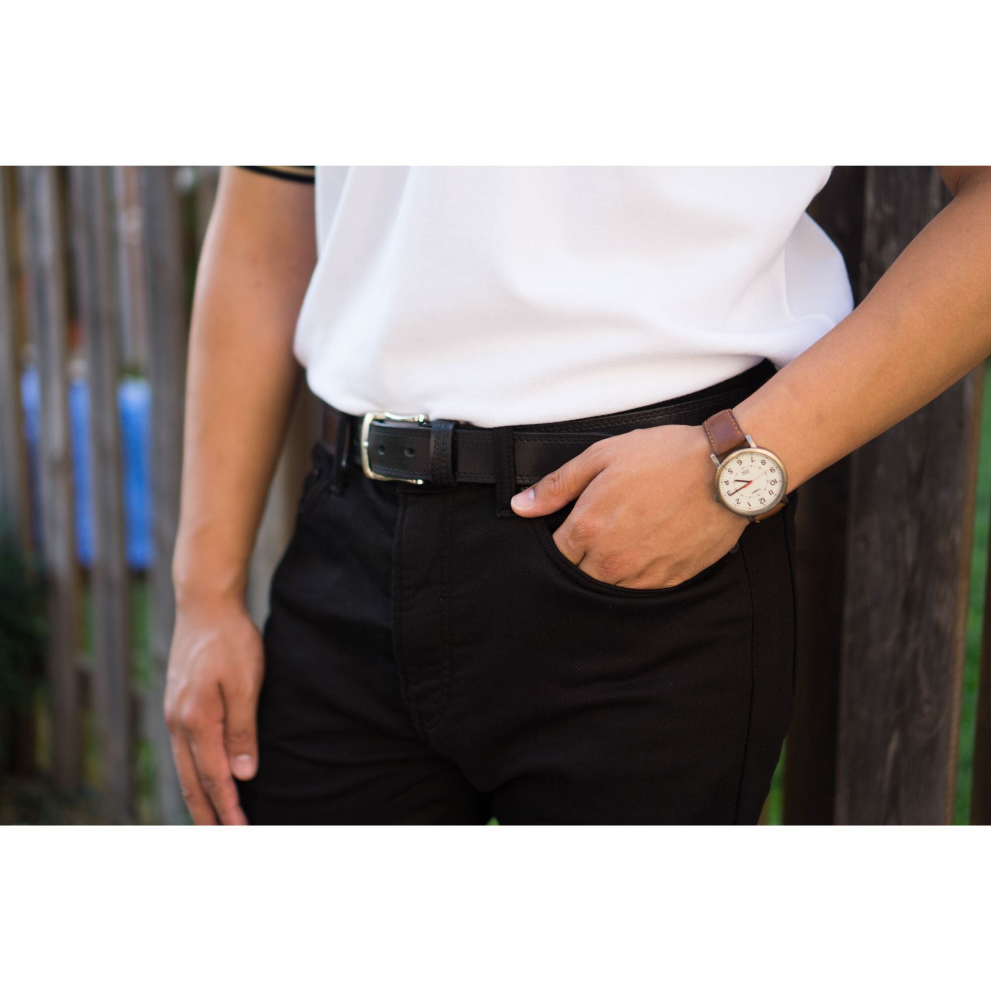 Ceinture Milestone - Ceinture noire habillée 100% cuir véritable  5