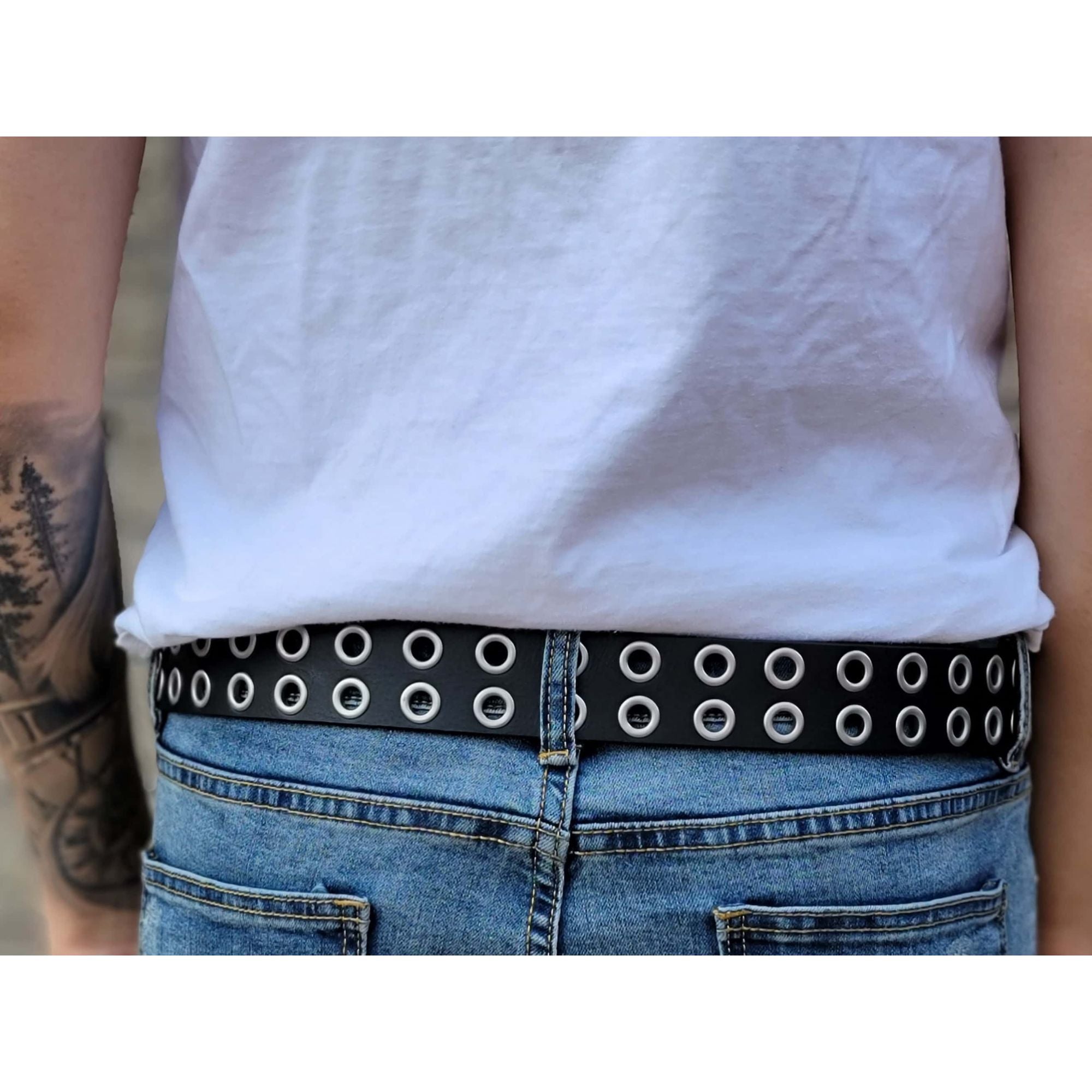 The Brixton Belt - Black Double Grommet 100 % Full Grain Leather Belt 4