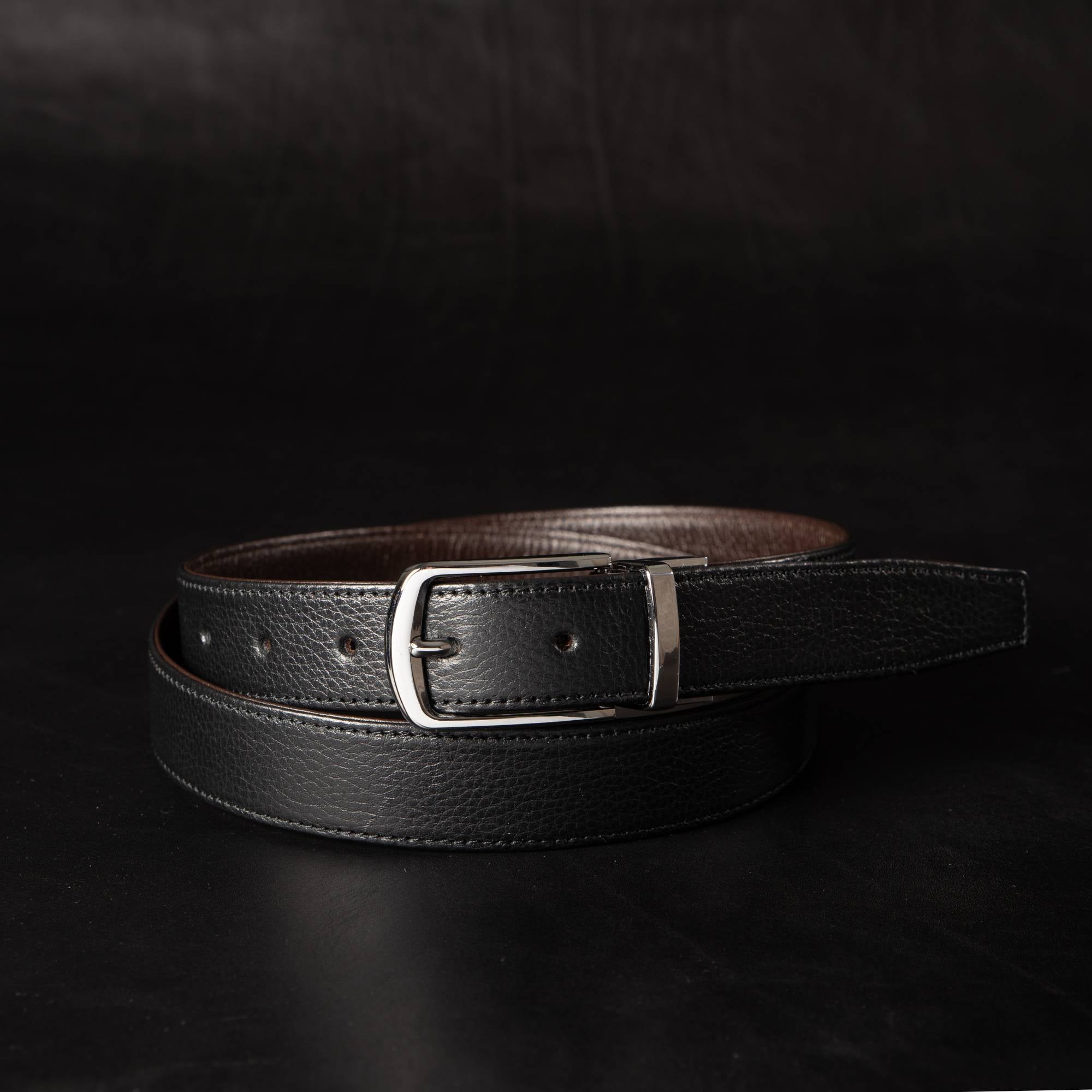 The Harvey Dent Belt - Extra Slim 30 mm Reversible Stitched Full-Grain Pebbled Leather Belt 5