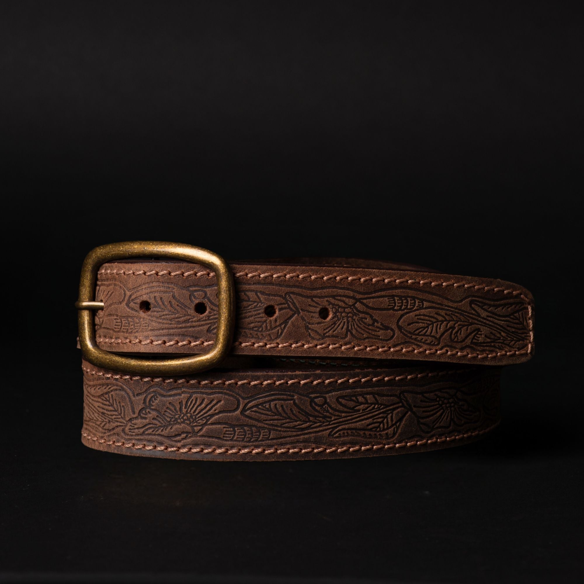 Dakota - Brown Western Leather Belt with Gold Buckle - Made in Canada 8