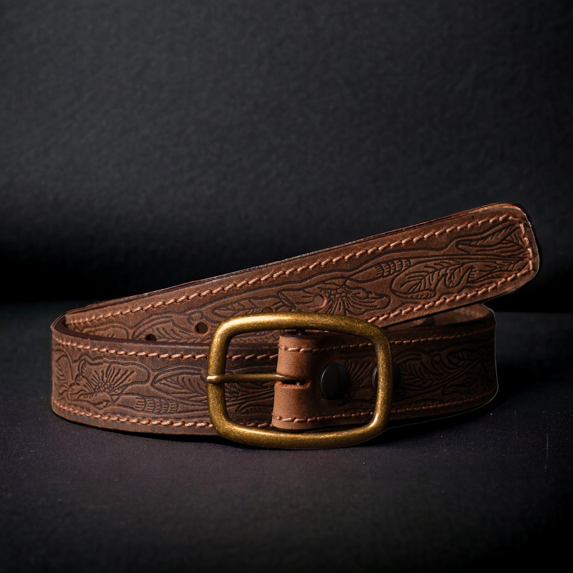 Dakota - Brown Western Leather Belt with Gold Buckle - Made in Canada 7