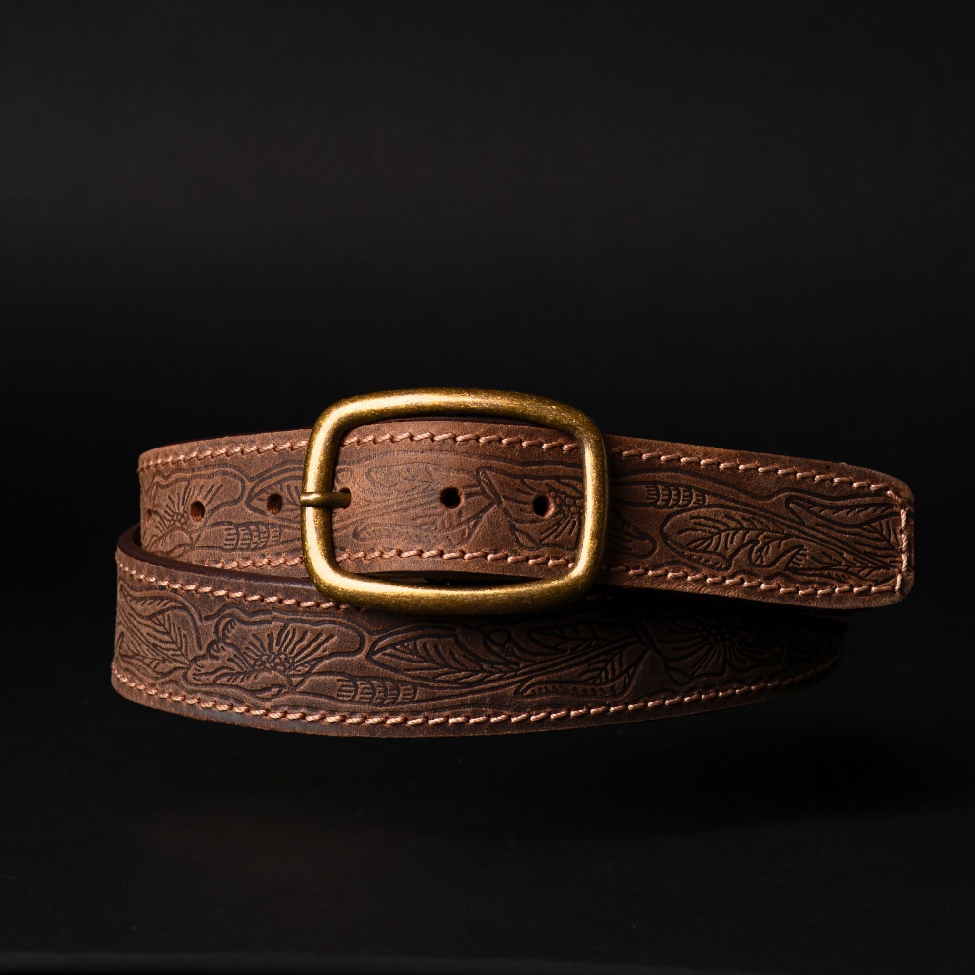 Dakota - Brown Western Leather Belt with Gold Buckle - Made in Canada 3