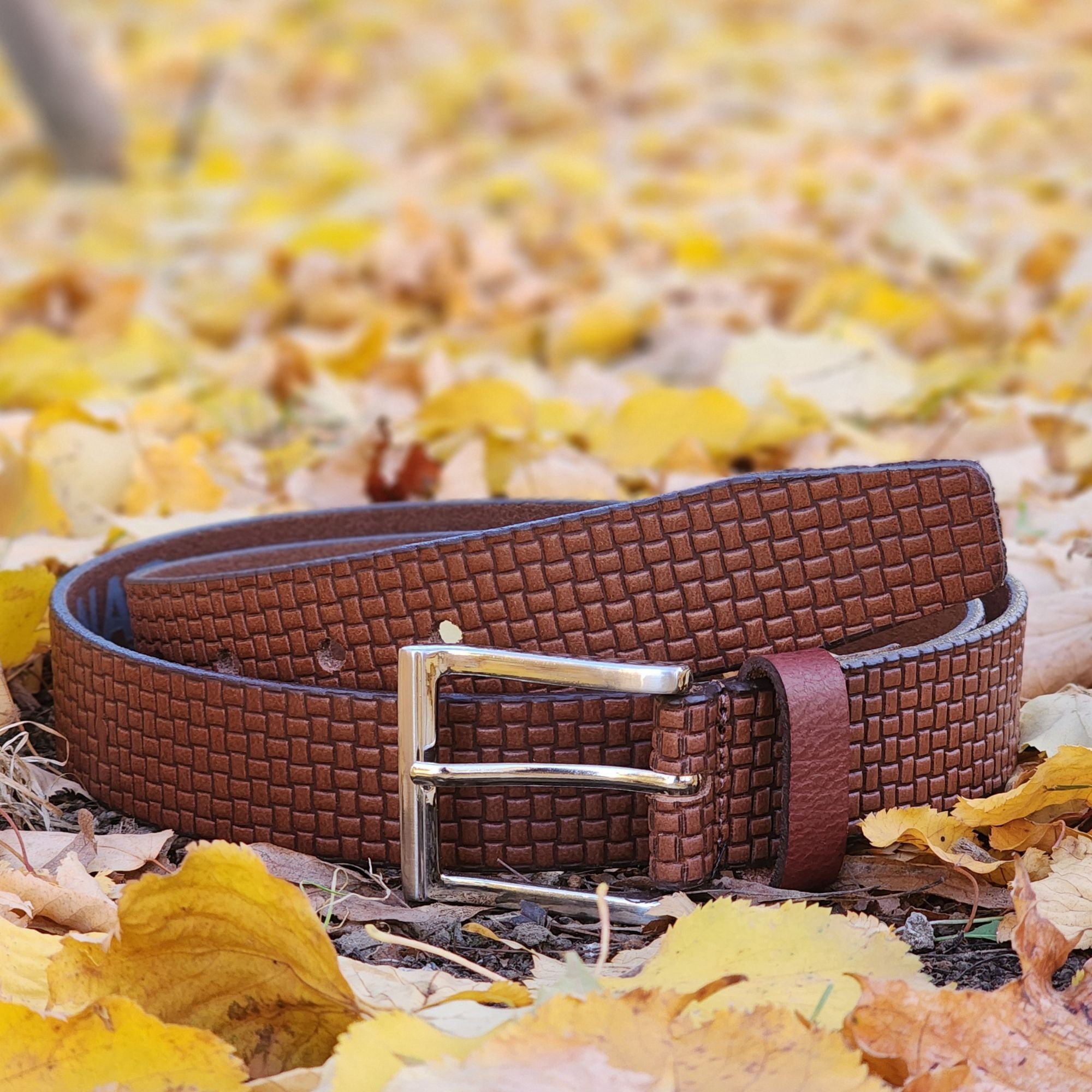 Cognac Formal Textured 100% Real Leather Belt 4