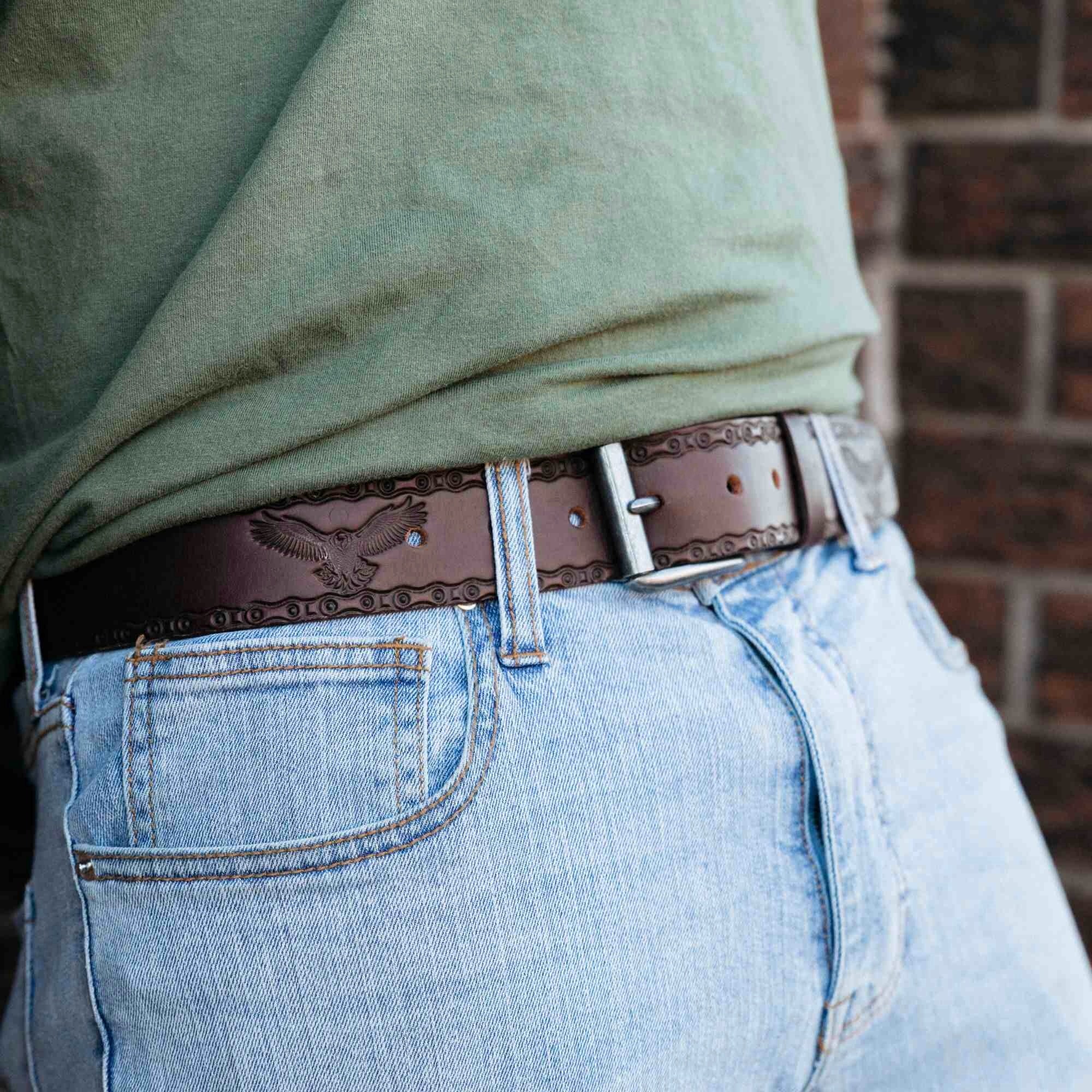Ceinture Eagle Belt - Ceinture en cuir véritable 100% noir à maillons en relief  9