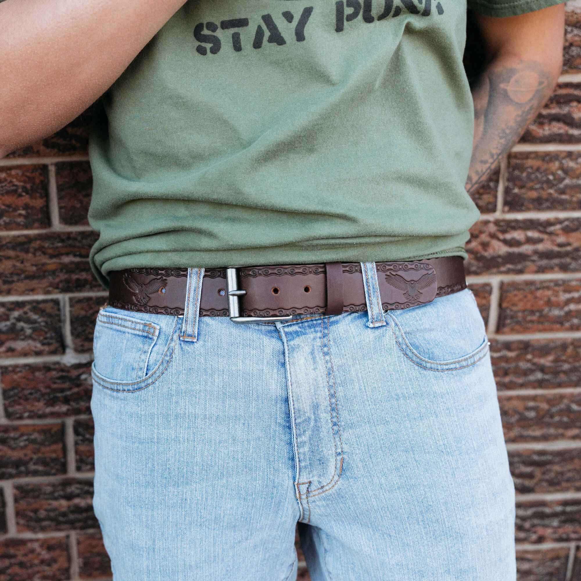 Ceinture Eagle Belt - Ceinture en cuir véritable 100% noir à maillons en relief  8