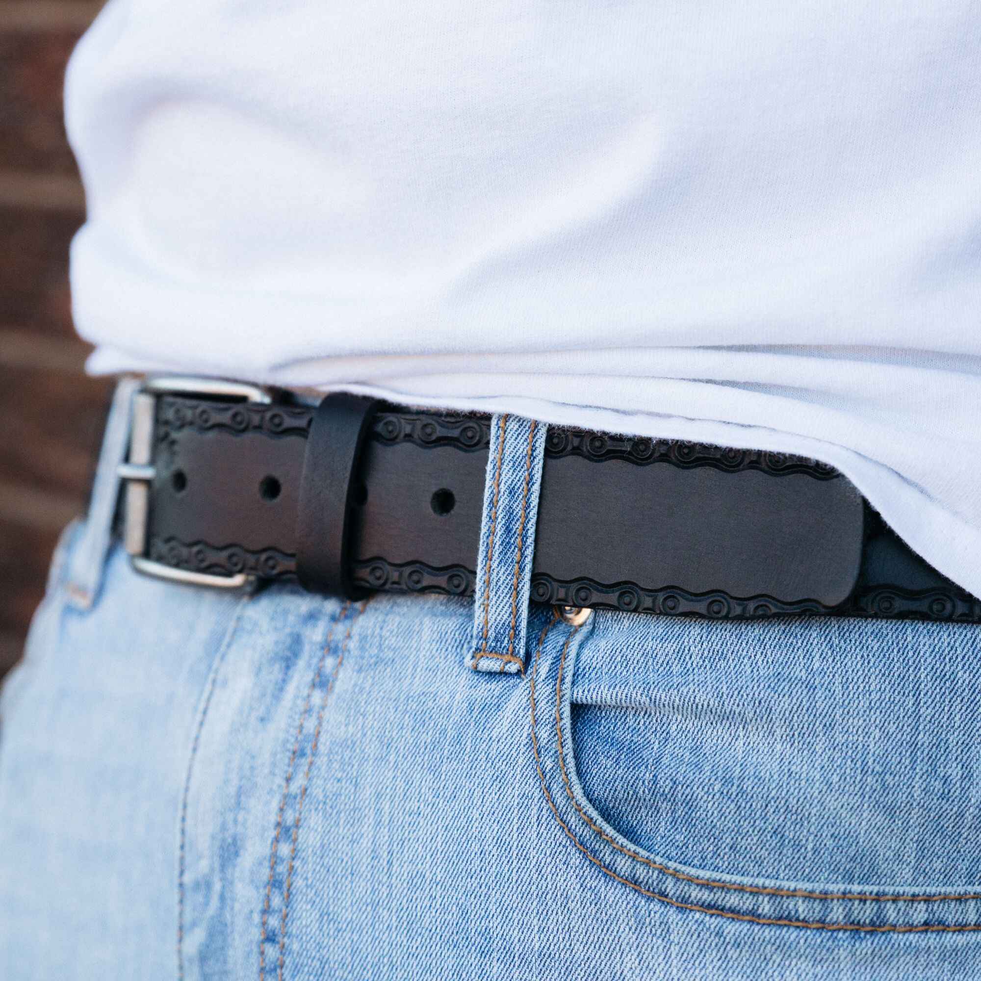 Ceinture Eagle Belt - Ceinture en cuir véritable 100% noir à maillons en relief  11