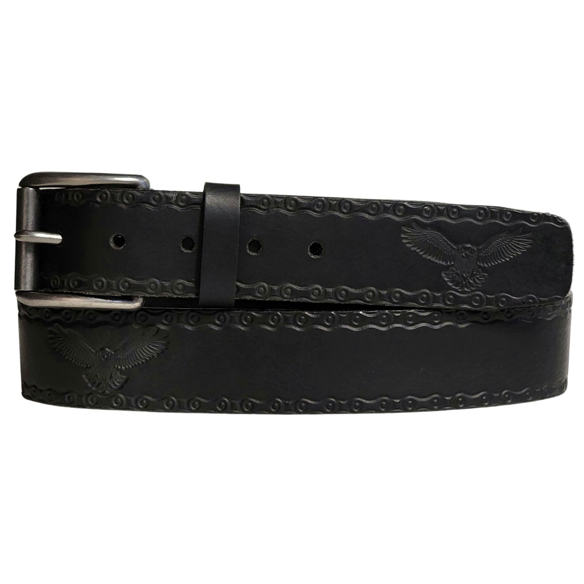 Ceinture Eagle Belt - Ceinture en cuir véritable 100% noir à maillons en relief 