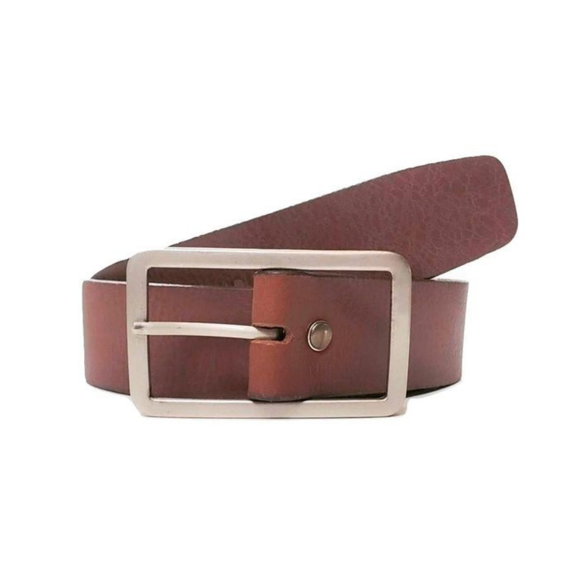 Ceinture habillée Lucille en cuir cognac avec boucle rectangulaire - Fabriquée au Canada 