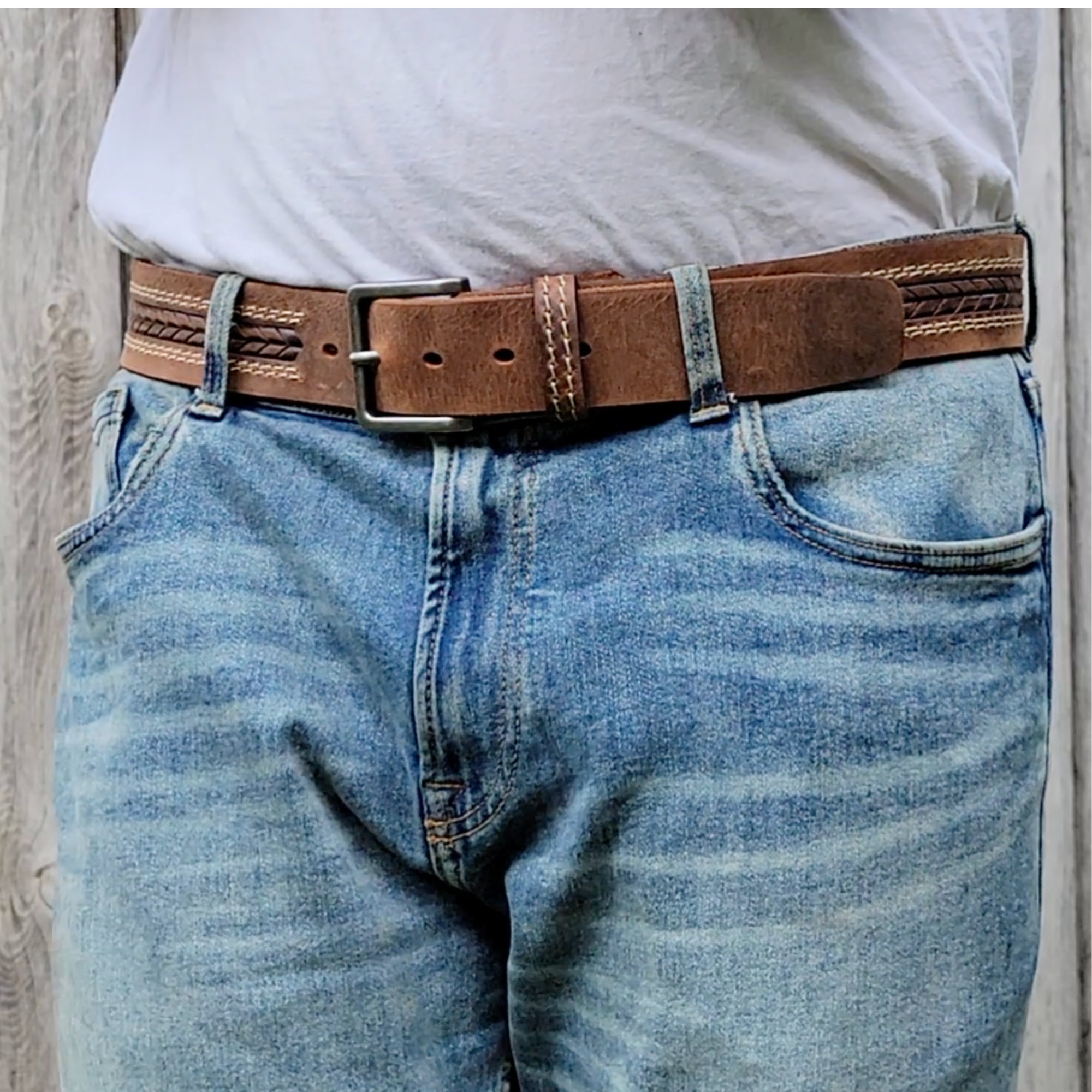 Brown Arrow Patterned 100% Real Distressed Leather Belt 5