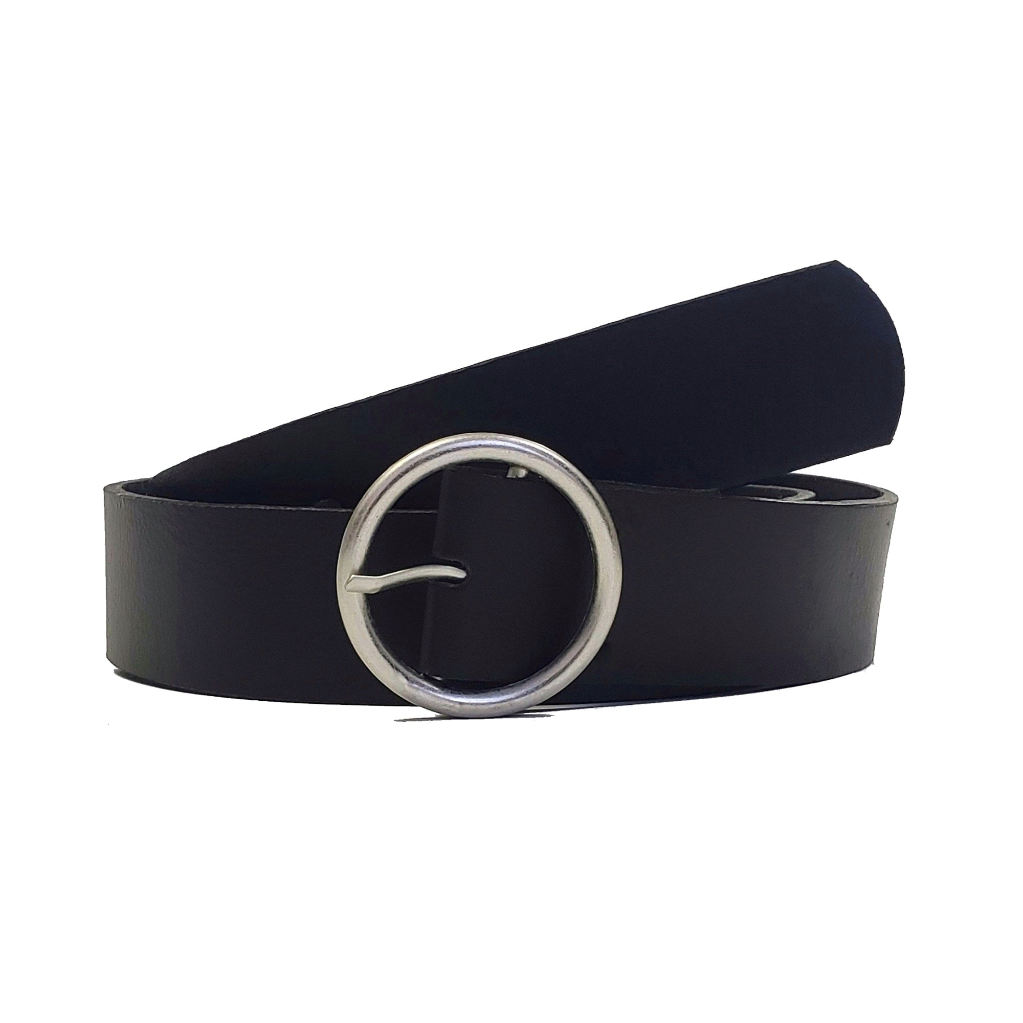 Sempre - Ceinture en cuir Vachetta noir avec boucle circulaire 
