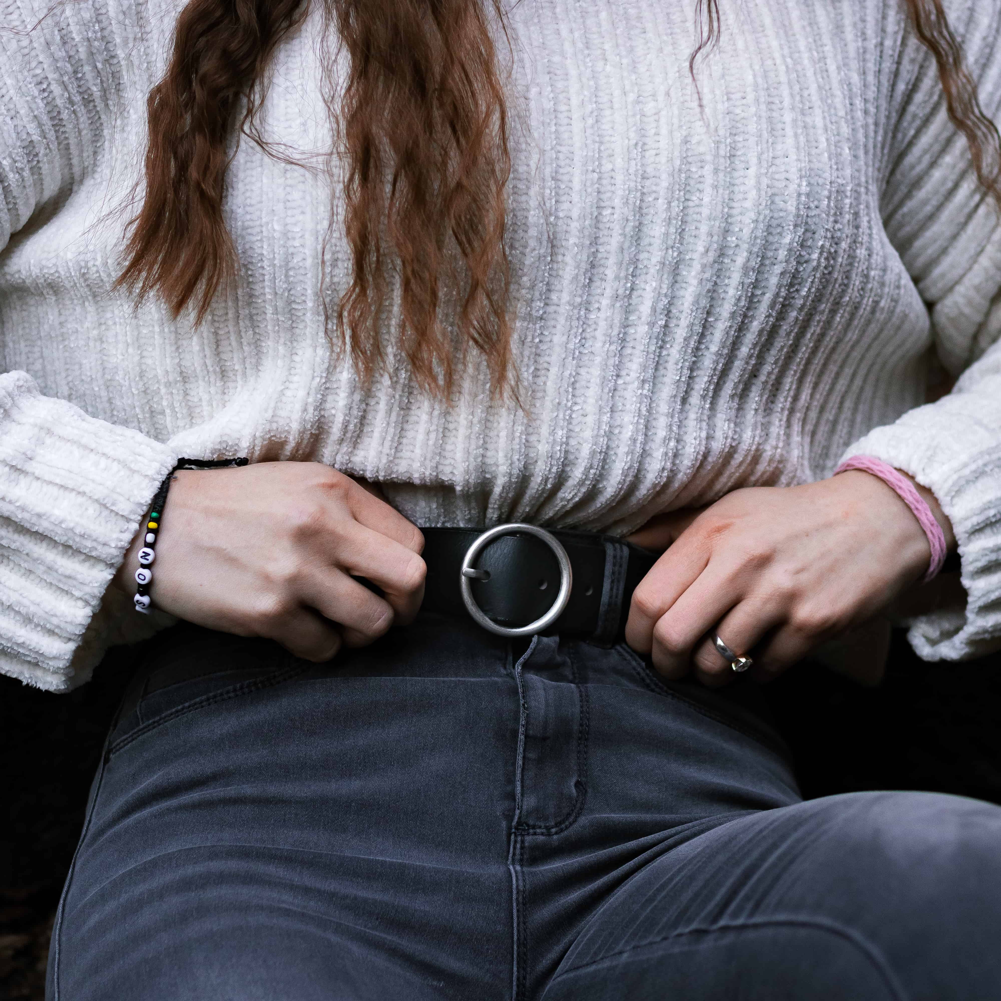 Sempre - Ceinture en cuir Vachetta noir avec boucle circulaire 