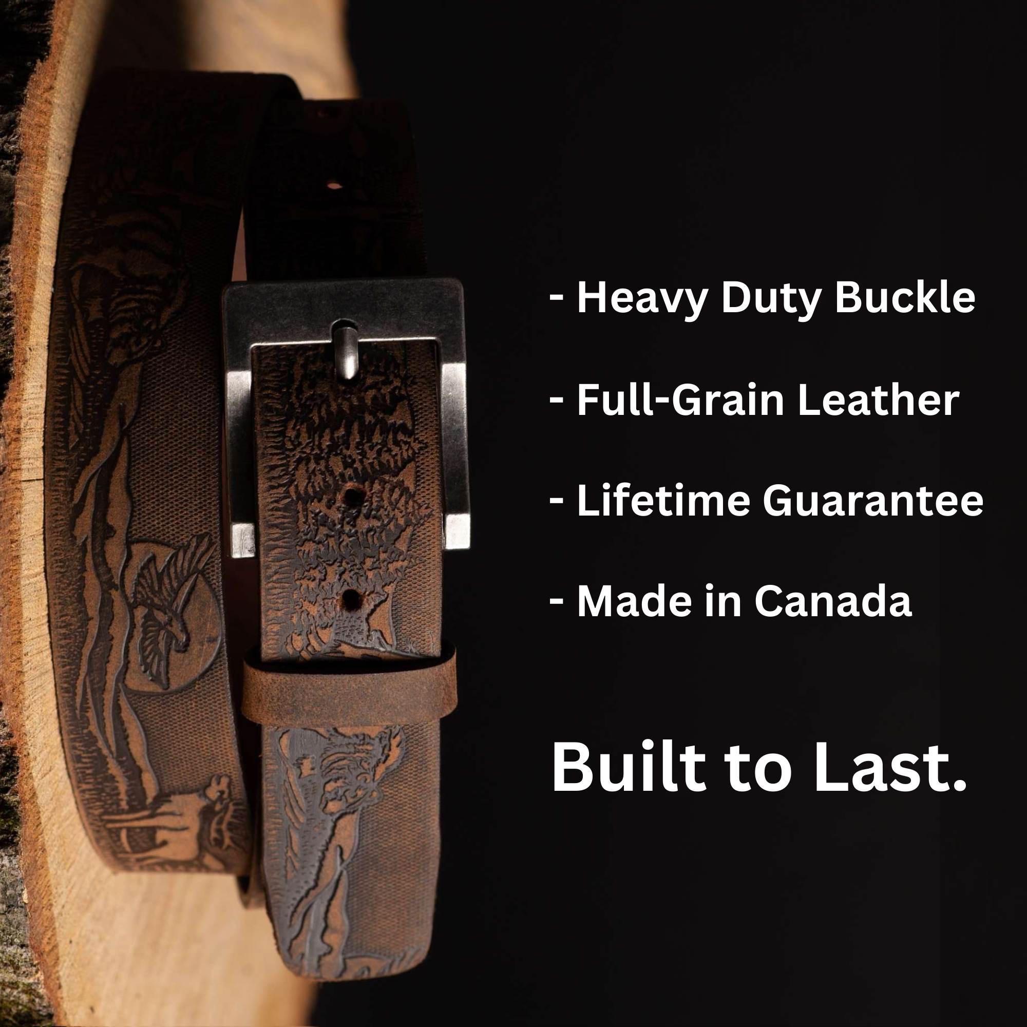 The Wildlife Belt - Cognac Embossed Full Grain Leather Belt Made in Canada 7