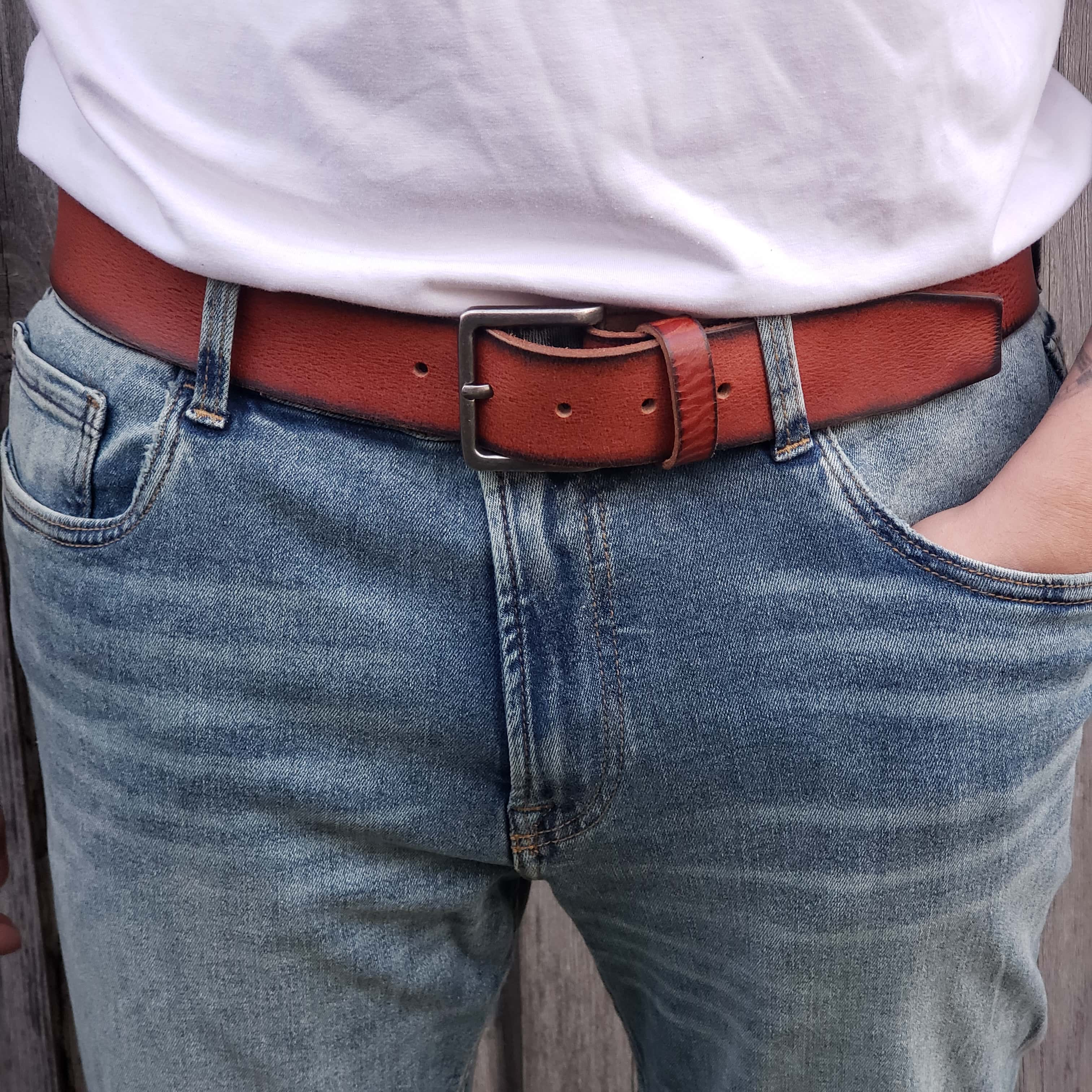 The Canyon Belt - Tan Leather Belt with Charred Edges 10