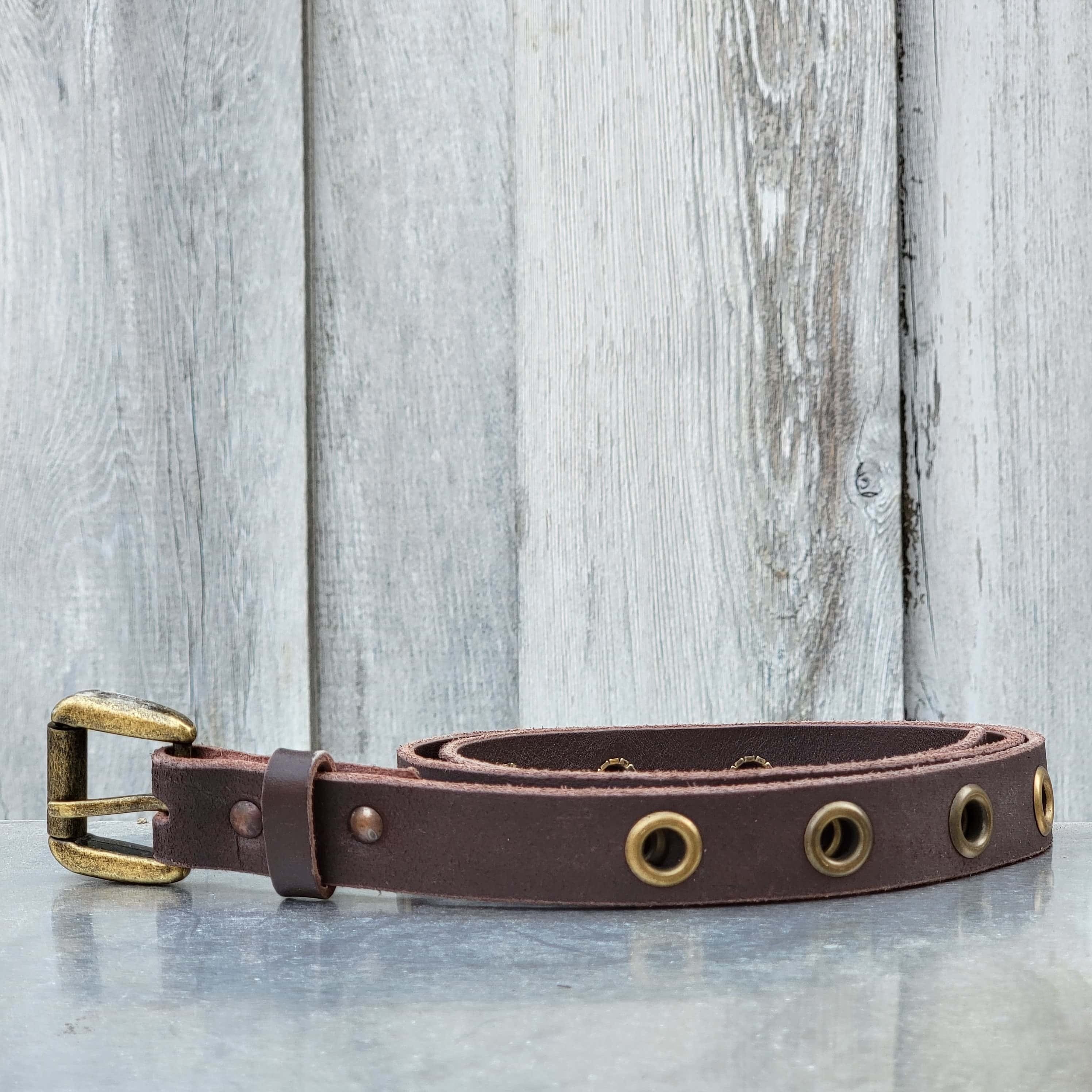 Exene - Slim Black Leather Belt with Single Grommets - Made in Canada 6