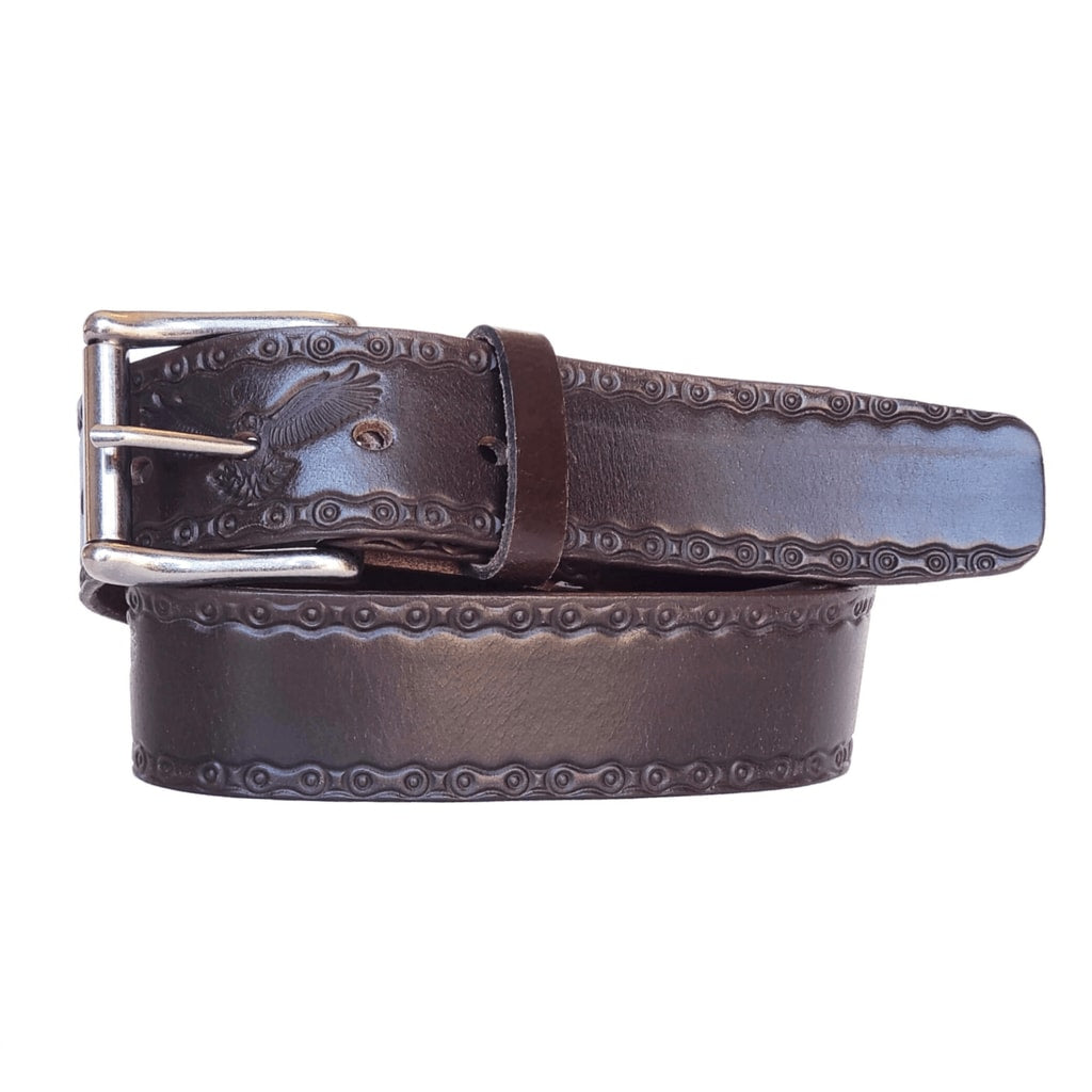 Ceinture Eagle - Ceinture marron gaufrée 100 % cuir véritable, fabriquée au Canada 