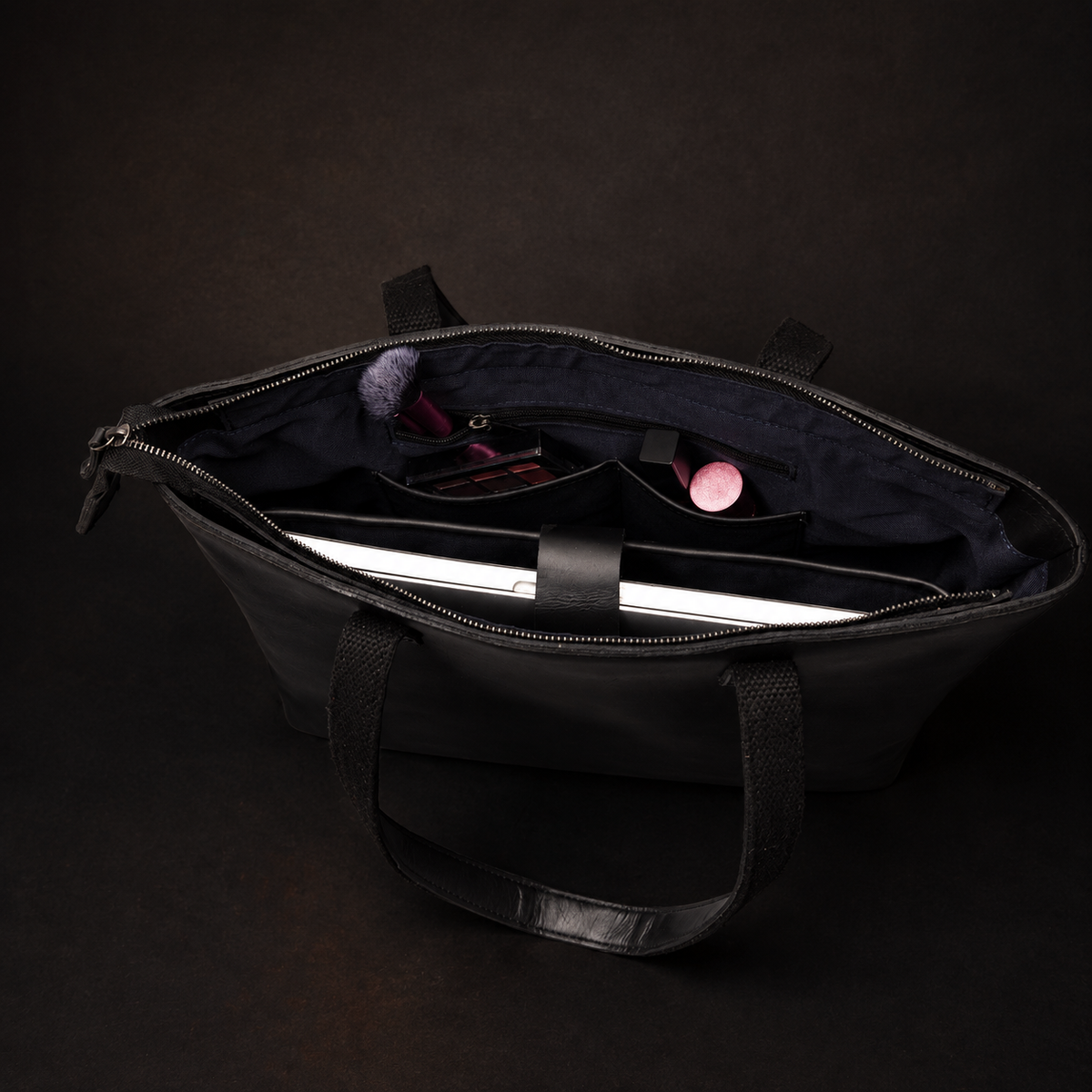 Classic Black Leather Tote Bag 10