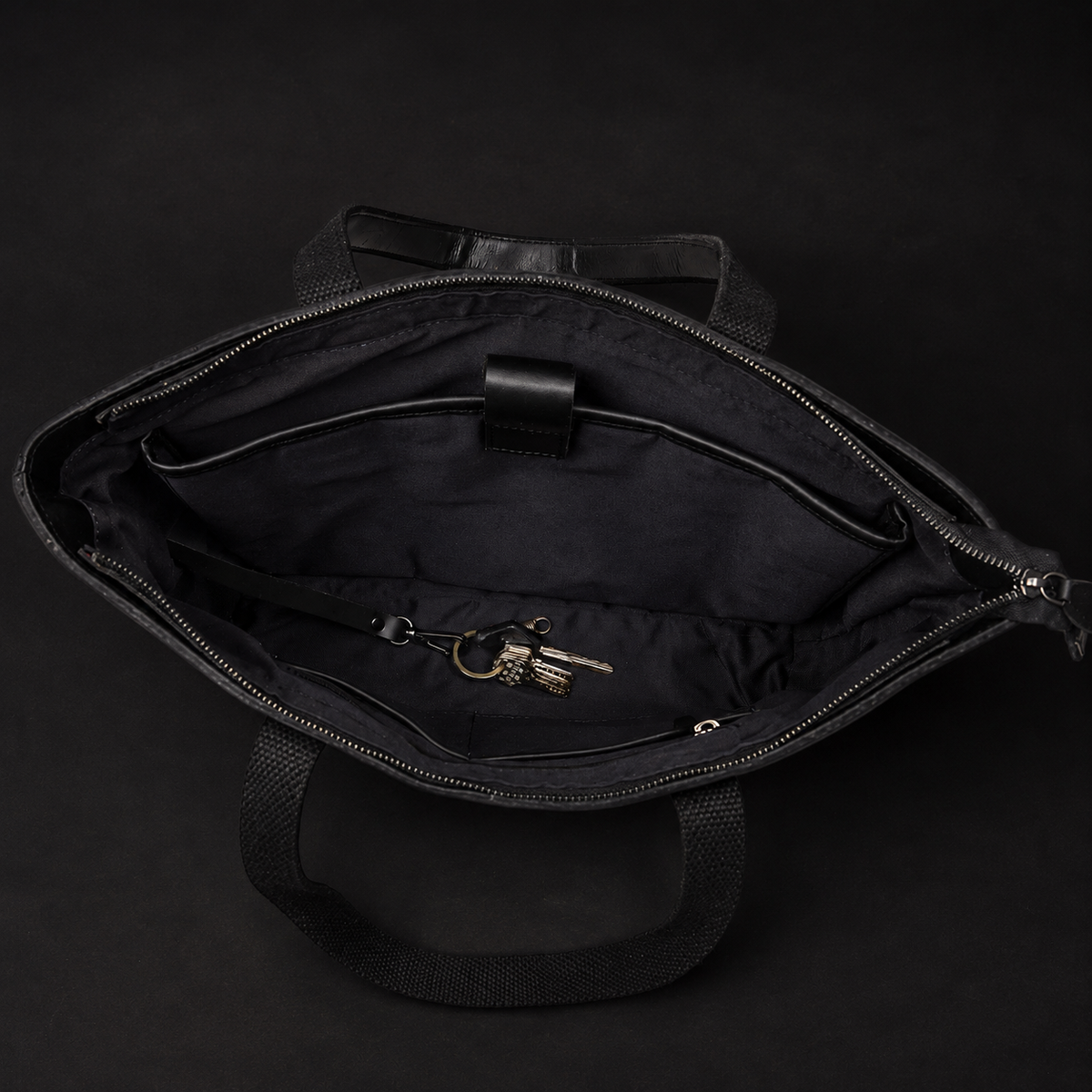 Classic Black Leather Tote Bag 6