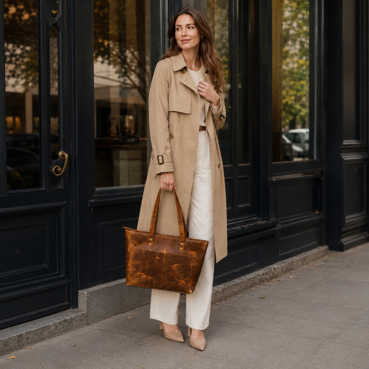 Classic Black Leather Tote Bag 9